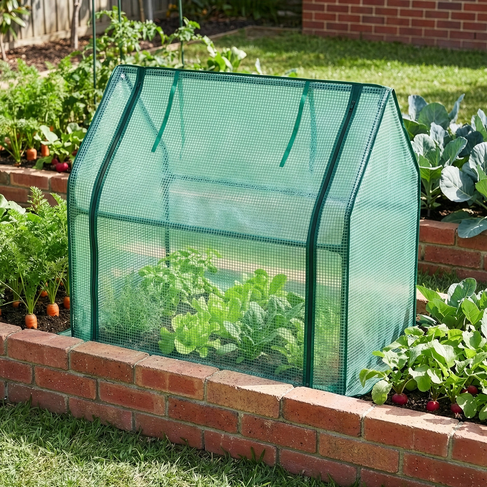 Mini Greenhouse with PE Cover, Indoor Outdoor Plant Gardening Green House for Garden Backyard, 36*18*33in, Green view 7