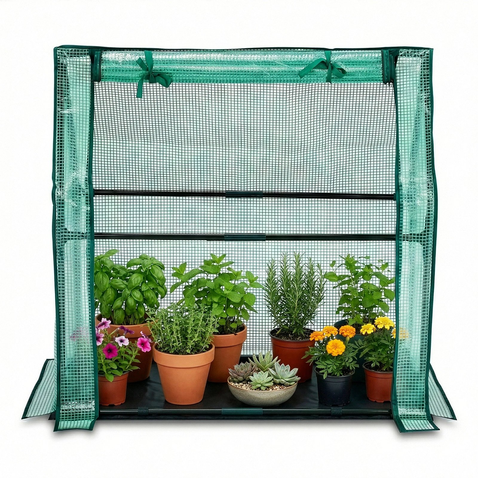 Mini Greenhouse with PE Cover, Indoor Outdoor Plant Gardening Green House for Garden Backyard, 36*18*33in, Green view 9