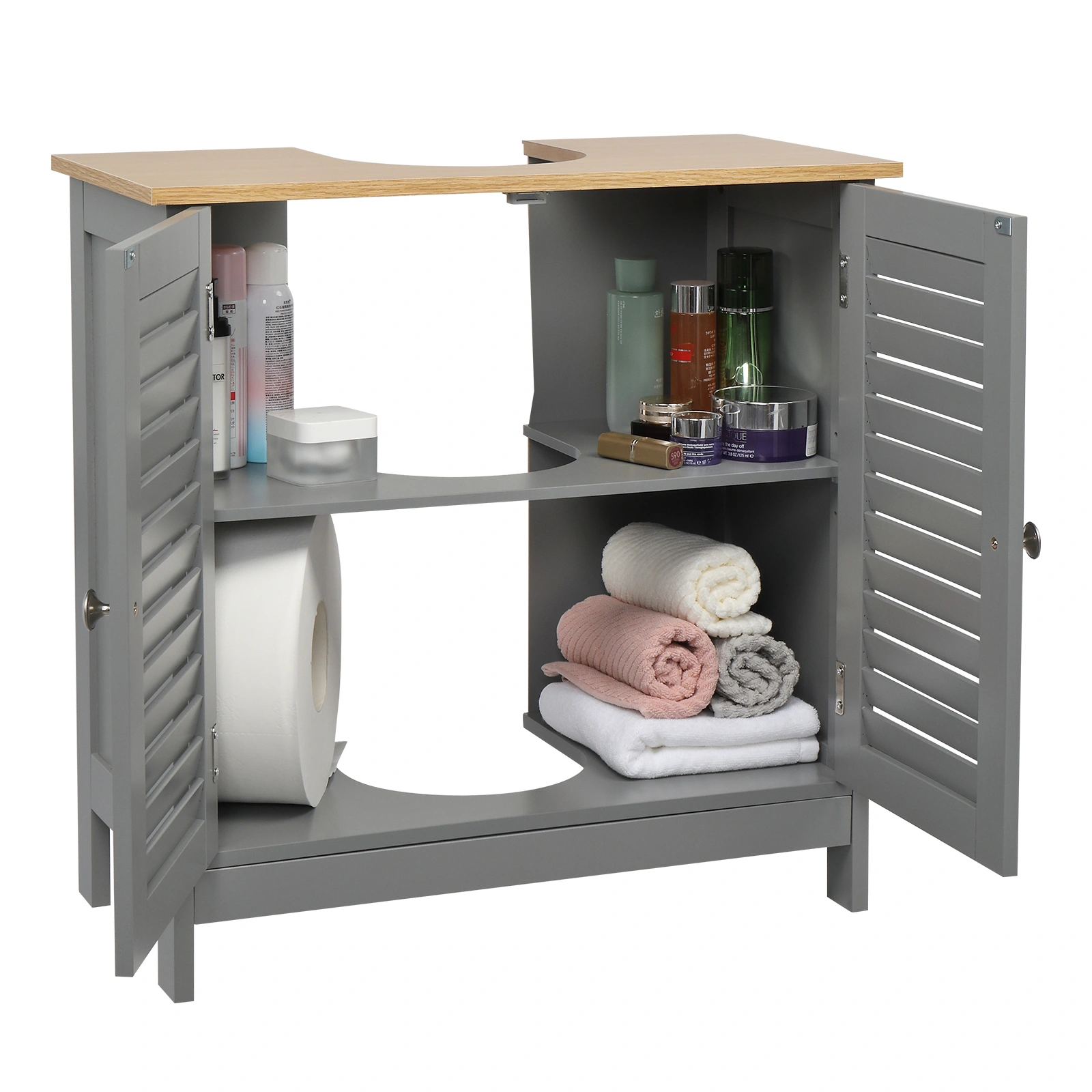 Modern Gray Double Shutter Door Bathroom Sink Cabinet, MDF Construction with Spray Paint Finish view 10