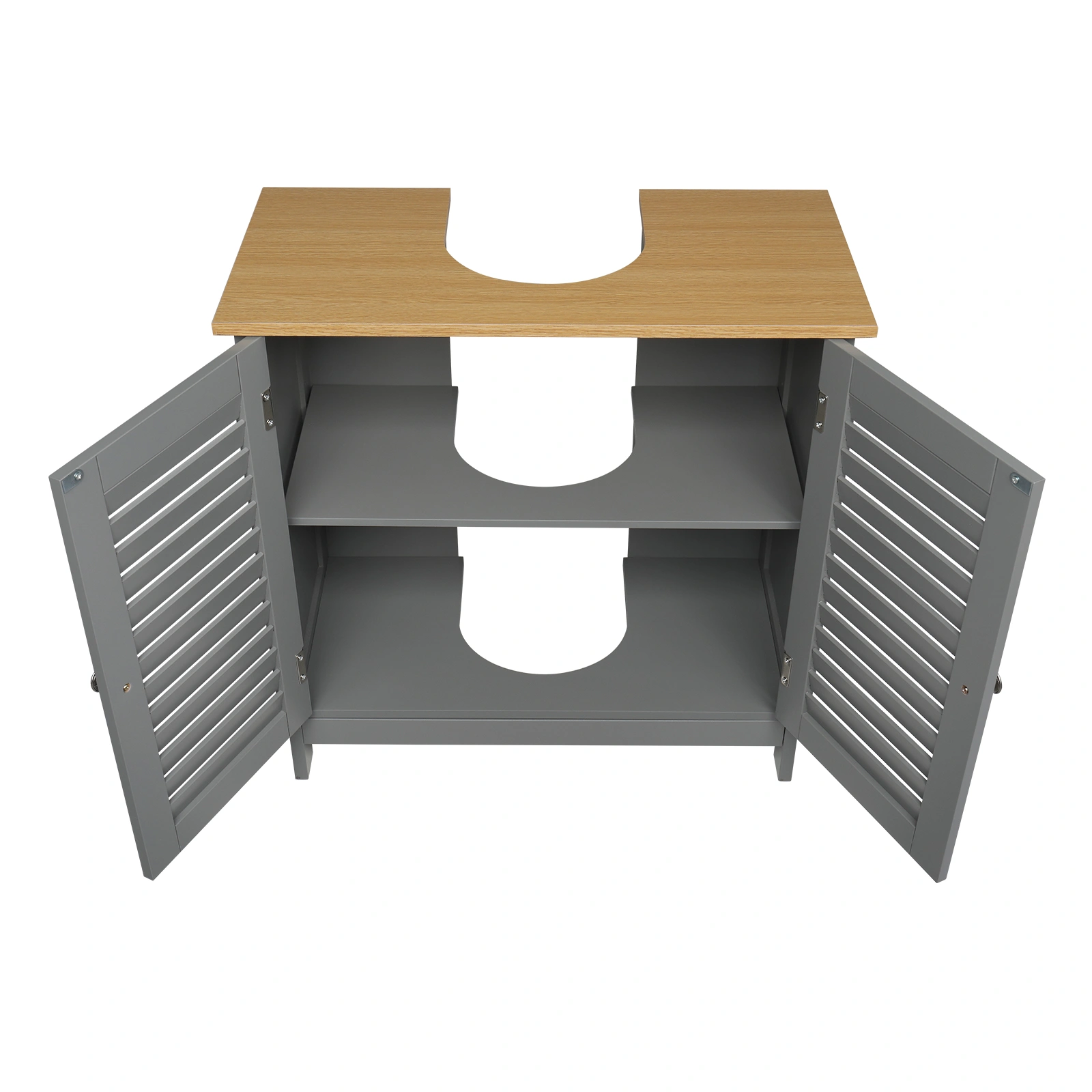 Modern Gray Double Shutter Door Bathroom Sink Cabinet, MDF Construction with Spray Paint Finish view 11