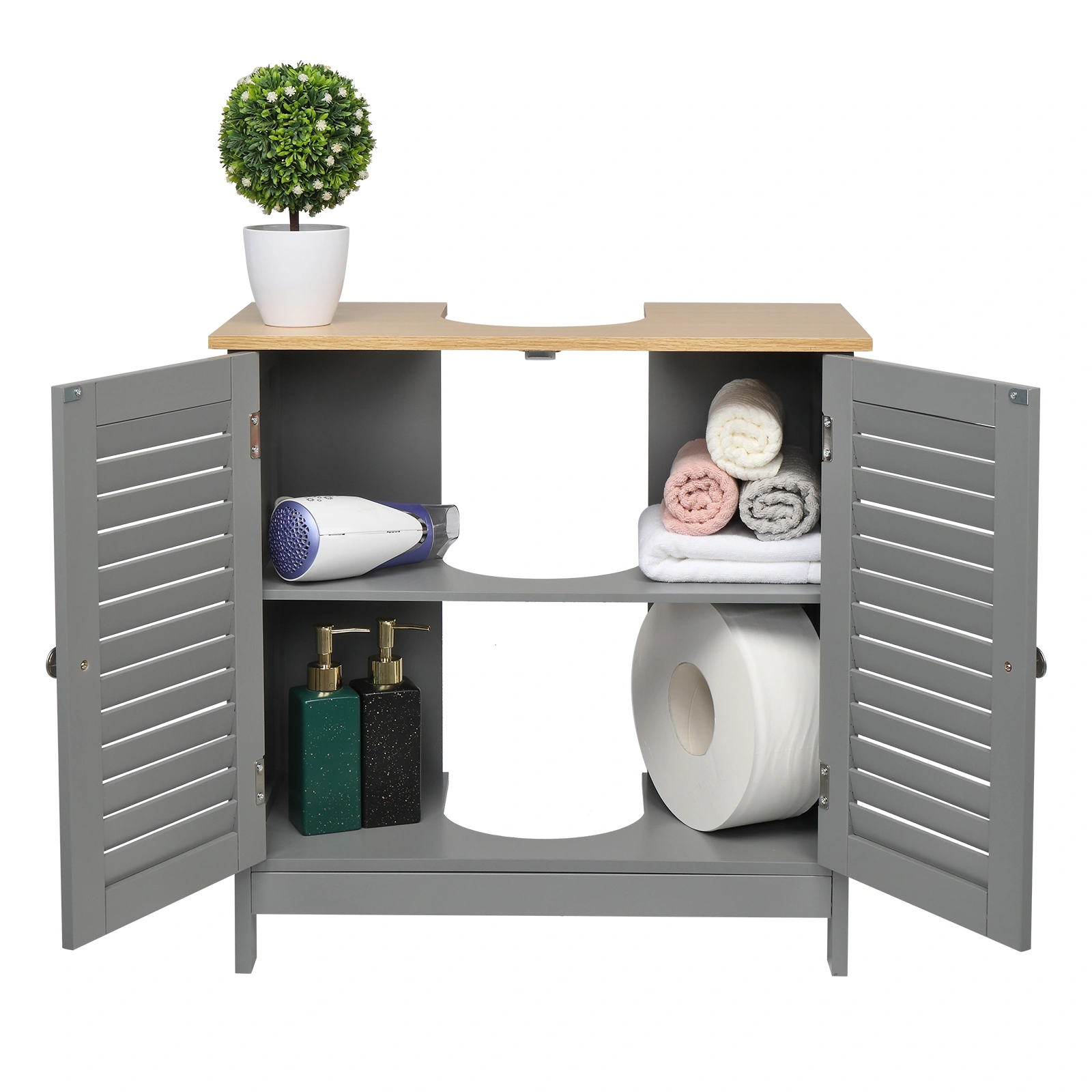 Modern Gray Double Shutter Door Bathroom Sink Cabinet, MDF Construction with Spray Paint Finish view 12