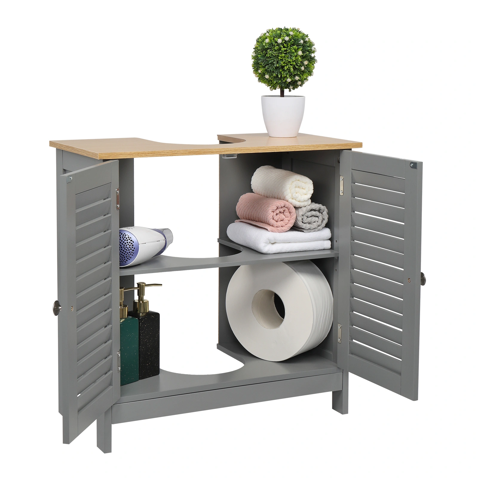 Modern Gray Double Shutter Door Bathroom Sink Cabinet, MDF Construction with Spray Paint Finish view 14