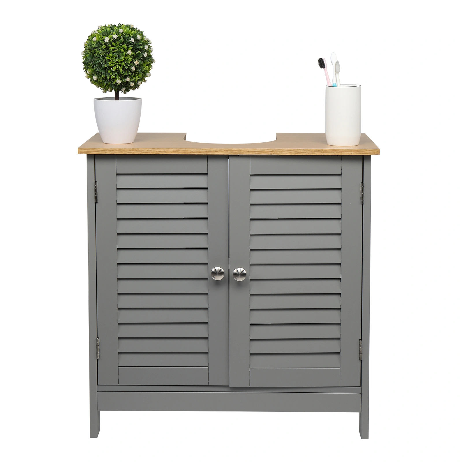 Modern Gray Double Shutter Door Bathroom Sink Cabinet, MDF Construction with Spray Paint Finish view 4