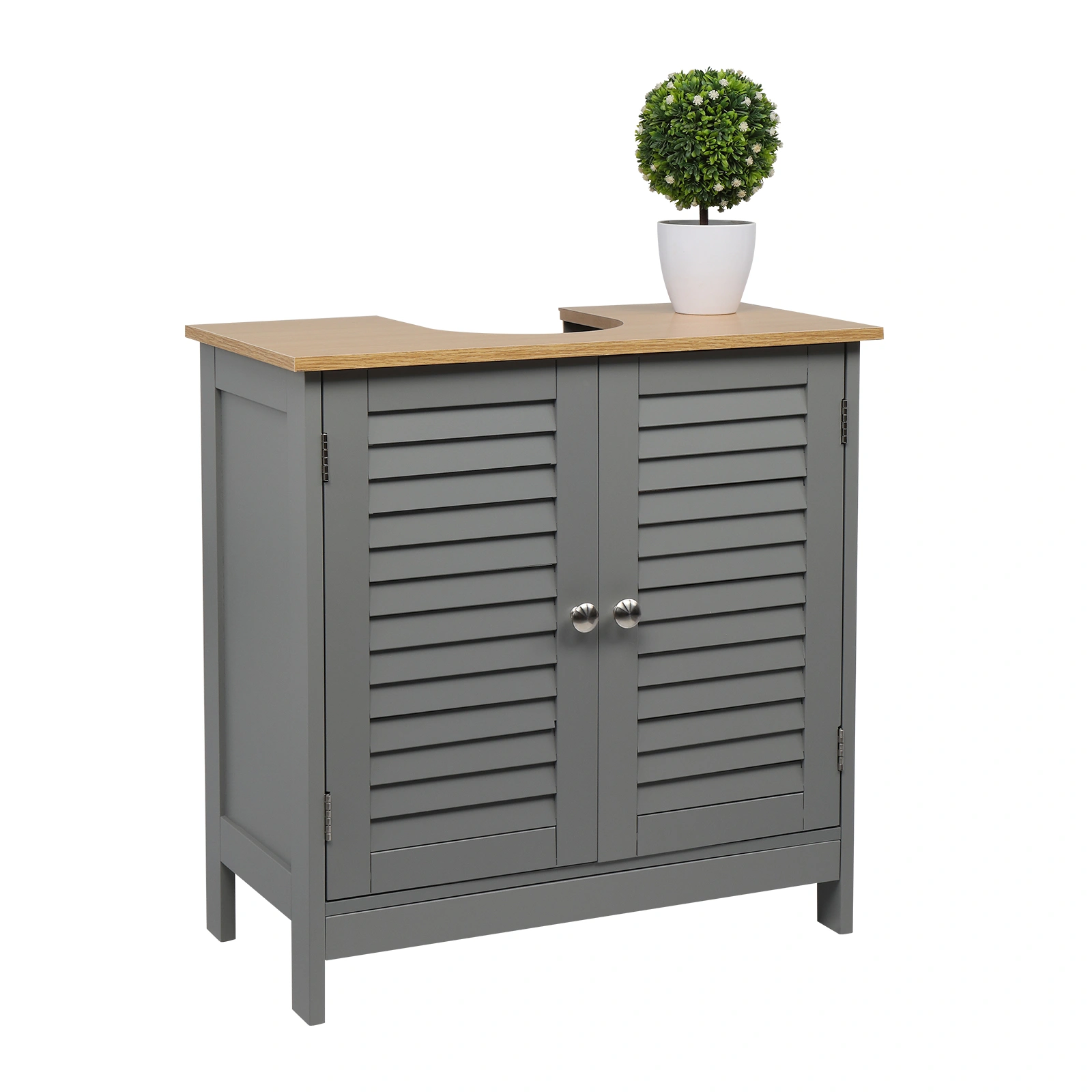 Modern Gray Double Shutter Door Bathroom Sink Cabinet, MDF Construction with Spray Paint Finish view 6