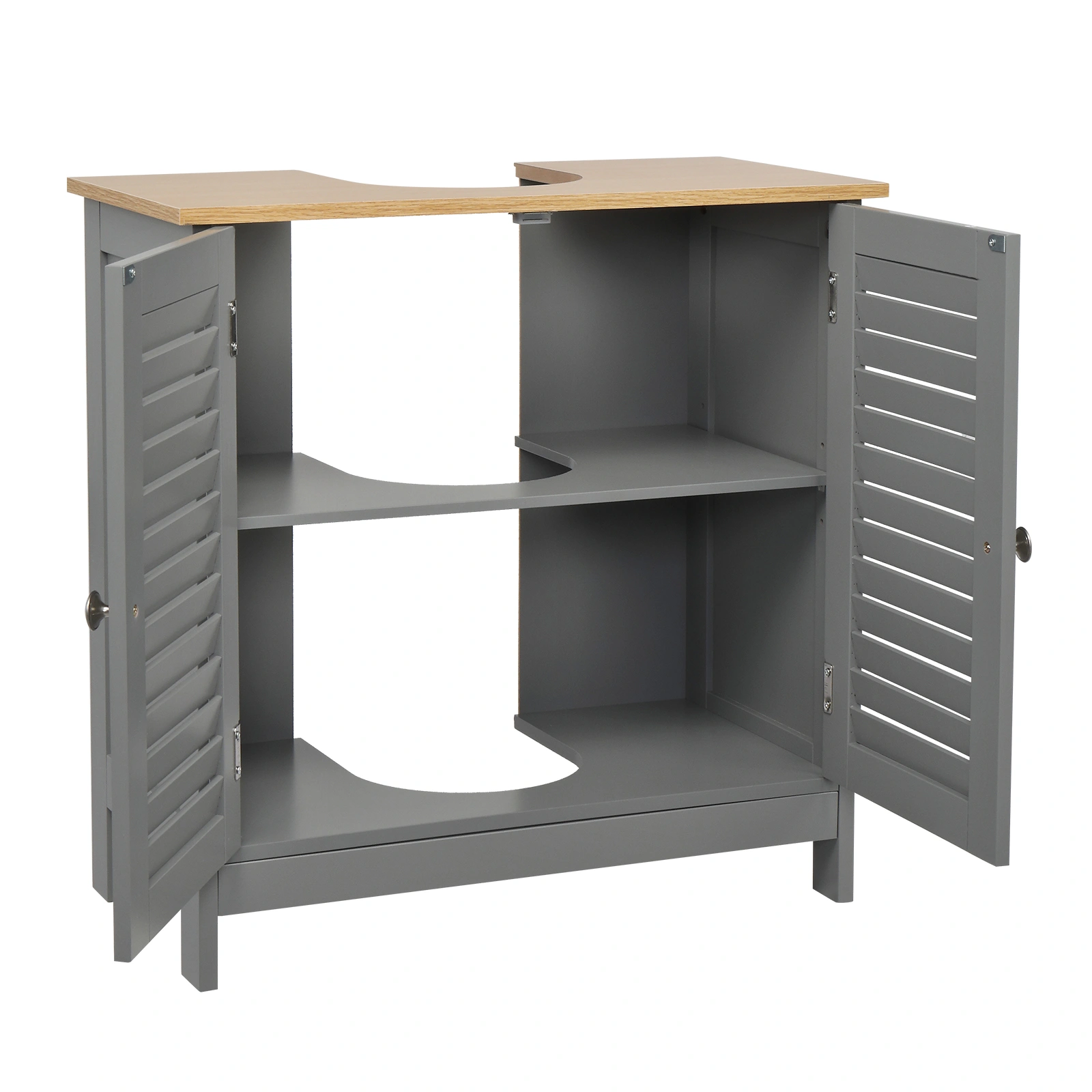 Modern Gray Double Shutter Door Bathroom Sink Cabinet, MDF Construction with Spray Paint Finish view 7