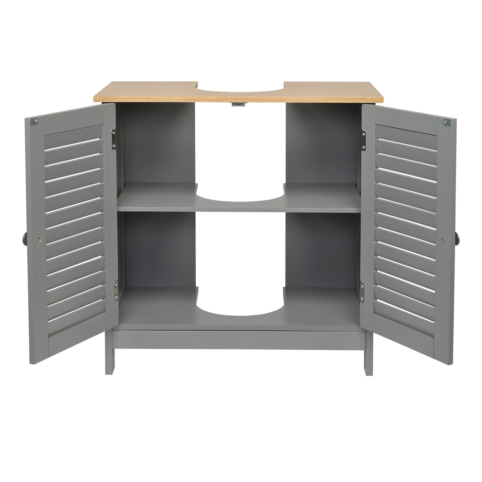 Modern Gray Double Shutter Door Bathroom Sink Cabinet, MDF Construction with Spray Paint Finish view 8