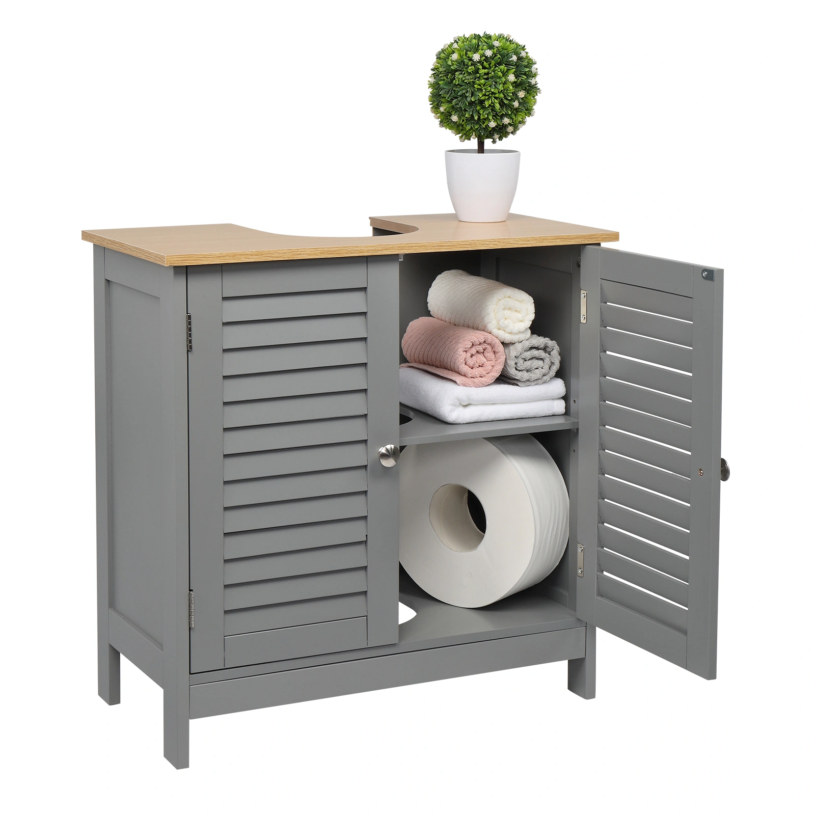 Modern Gray Double Shutter Door Bathroom Sink Cabinet, MDF Construction with Spray Paint Finish view 9
