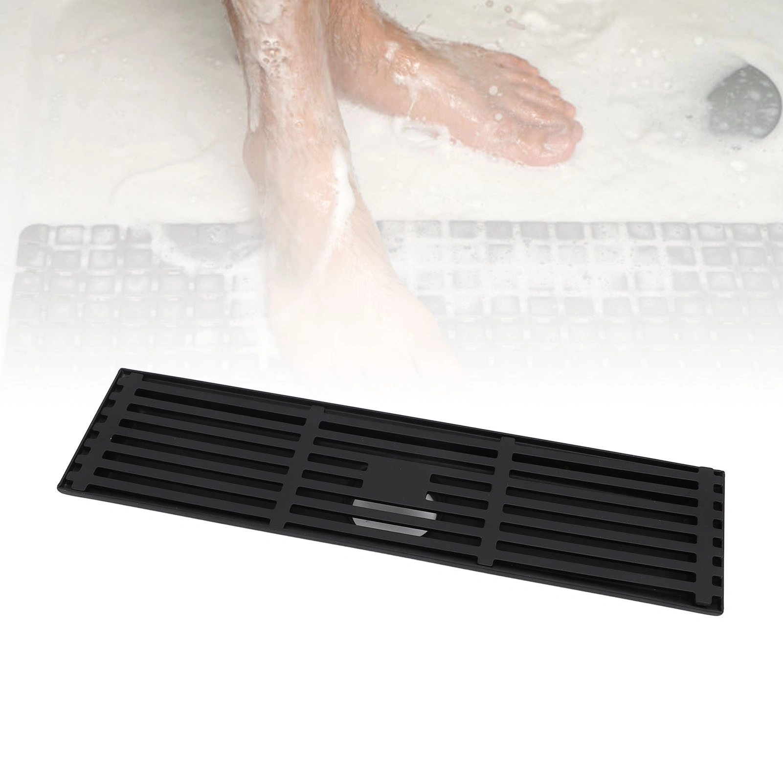 30cm Linear Floor Drain, 304 Stainless Steel Rectangle Shower Floor Drain, Large Drainage Capacity Odor Blocking for Bathroom