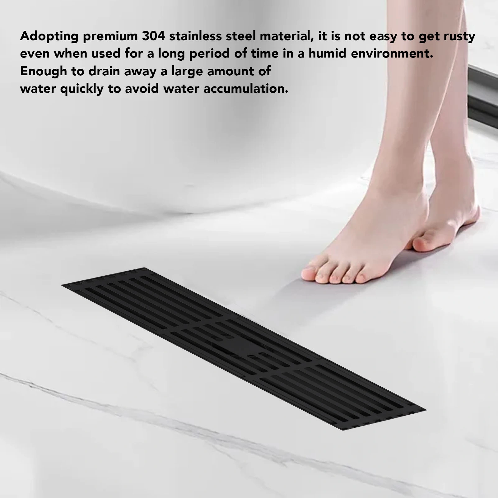 30cm Linear Floor Drain, 304 Stainless Steel Rectangle Shower Floor Drain, Large Drainage Capacity Odor Blocking for Bathroom view 5