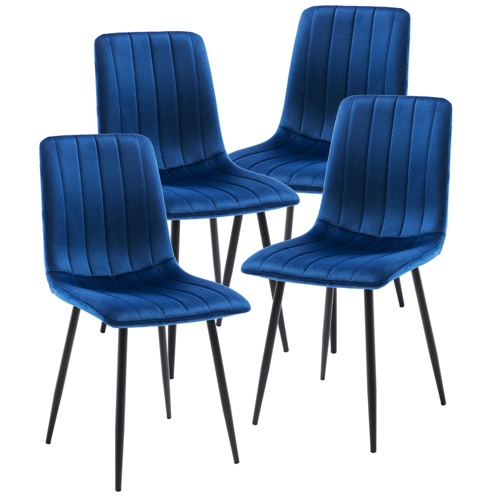 Set of 4 Fabric Velvet Dining Chairs - Upholstered Accent Chairs for Living Room, Bedroom, Entryway (Blue)