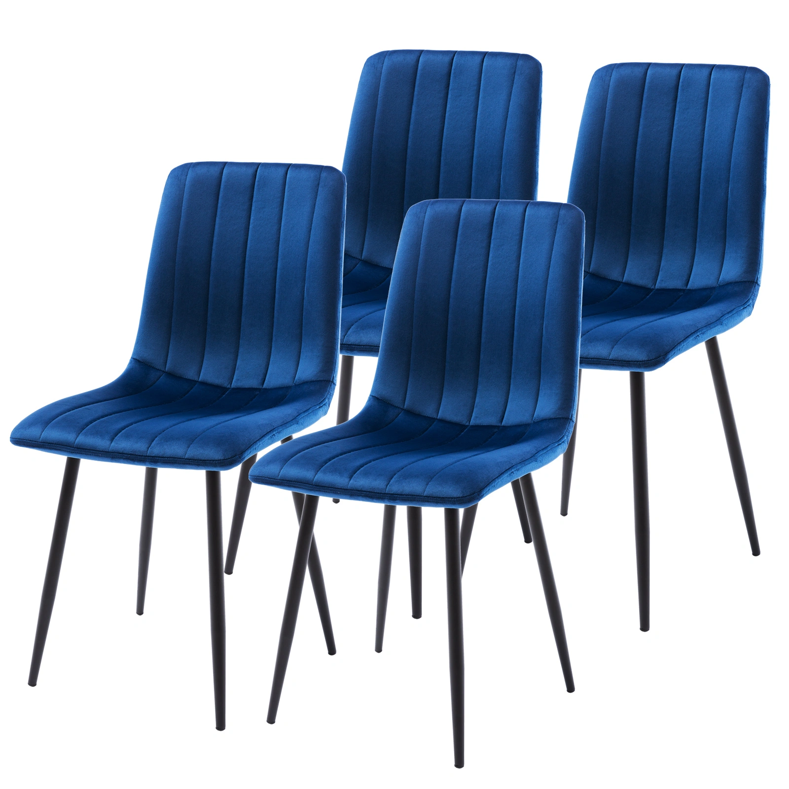 Set of 4 Fabric Velvet Dining Chairs - Upholstered Accent Chairs for Living Room, Bedroom, Entryway (Blue) view 2