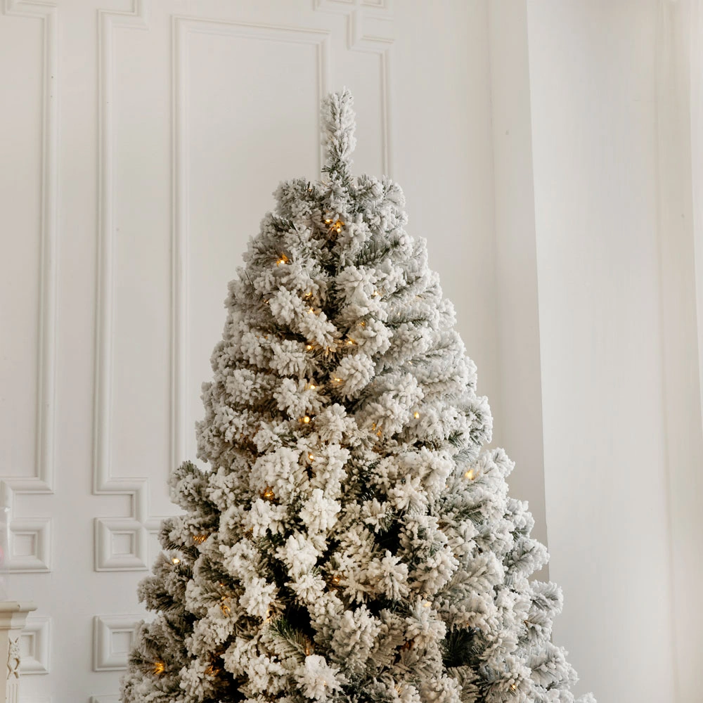 7 FT Pre-lit Snow Flocked Christmas Tree, Artificial Hinged Xmas Pine Tree with 1000 Branch Tips, 400 Lights and Remote Control for Holiday Party Office Home, Snowy Green view 8