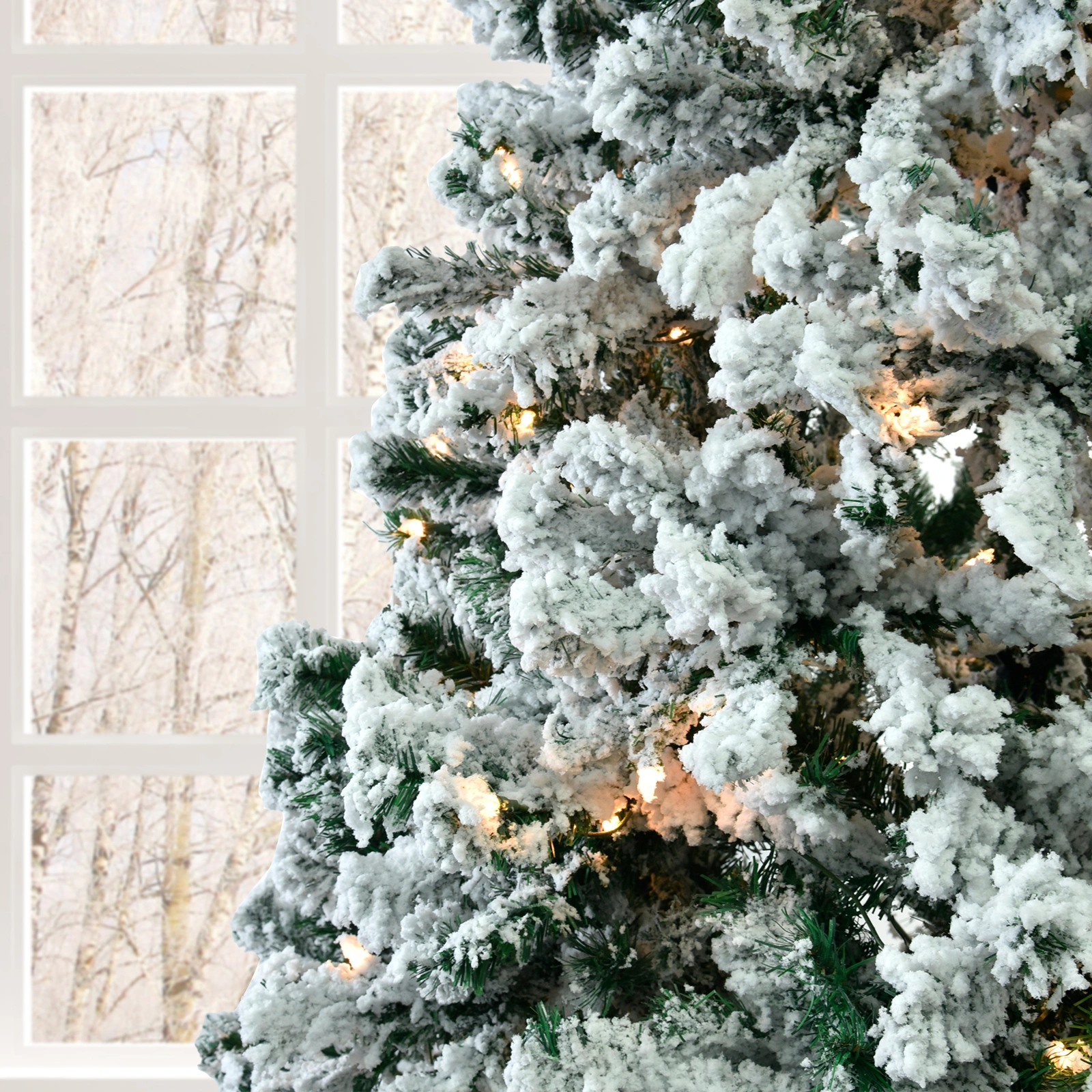7 FT Pre-lit Snow Flocked Christmas Tree, Artificial Hinged Xmas Pine Tree with 1000 Branch Tips, 400 Lights and Remote Control for Holiday Party Office Home, Snowy Green view 9
