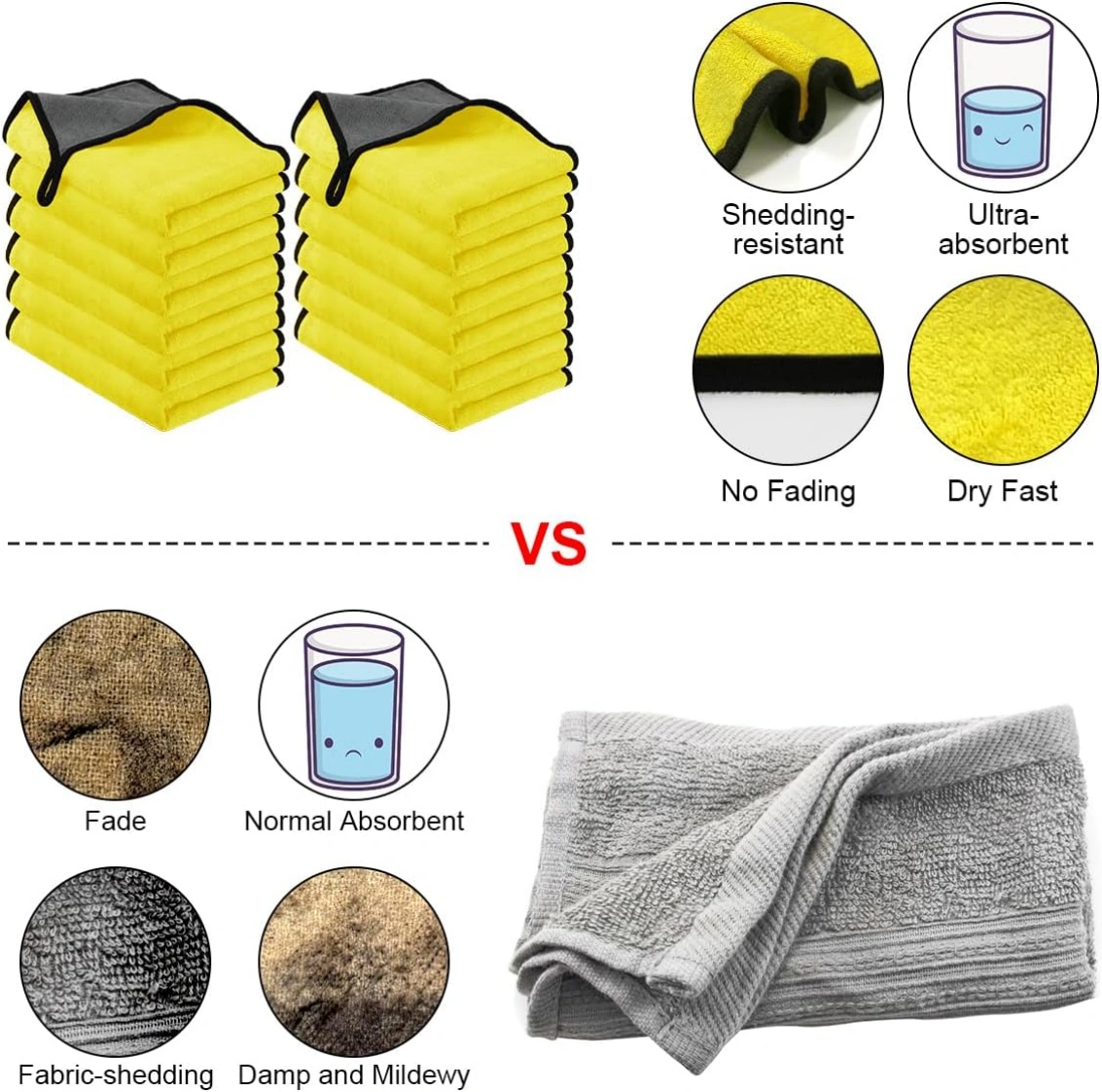 12PCS Microfiber Car Cleaning Towels Super Absorbent Drying Wash Cloths Polishing Automotive view 2
