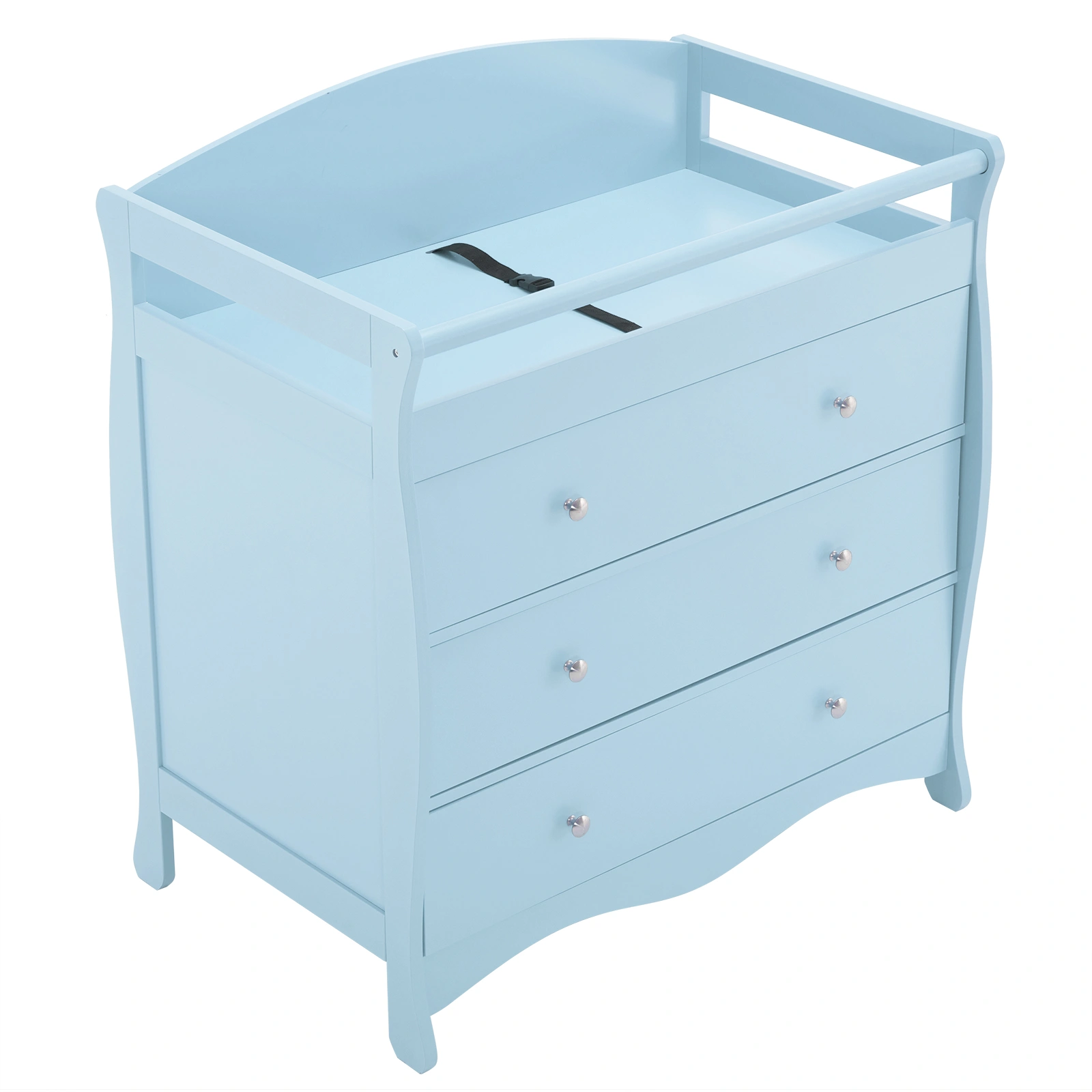 Blue painted finish, MDF, three drawers, 90.5*58*92cm, children's wooden bed with safety belt and changing table for babies view 29