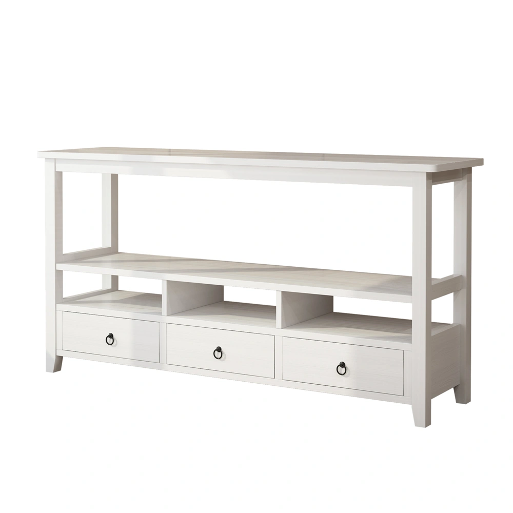3 Tier Industrial Console Table 3 Drawers Shelves Vintage White for Living Room Entry Bedroom view 10