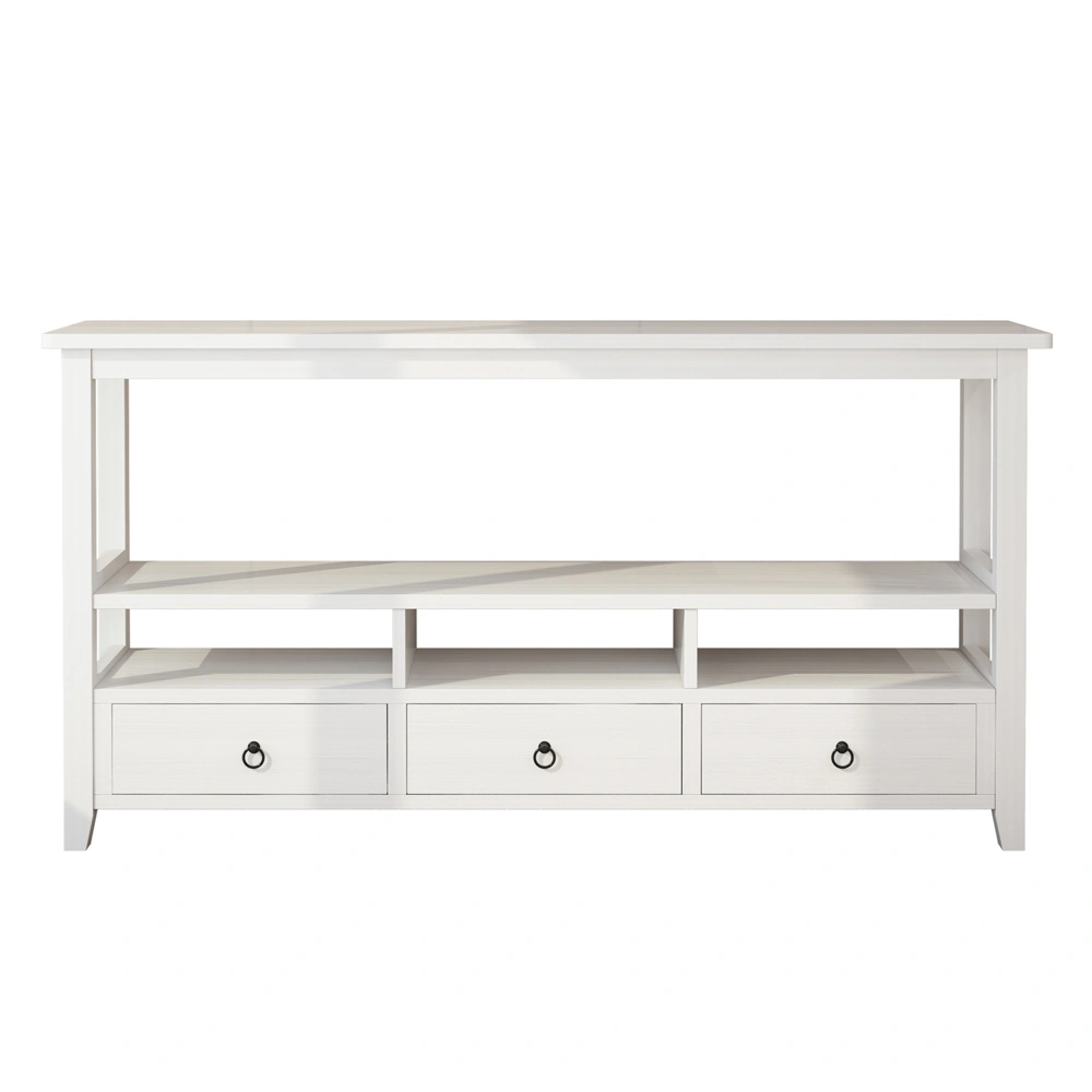 3 Tier Industrial Console Table 3 Drawers Shelves Vintage White for Living Room Entry Bedroom view 9