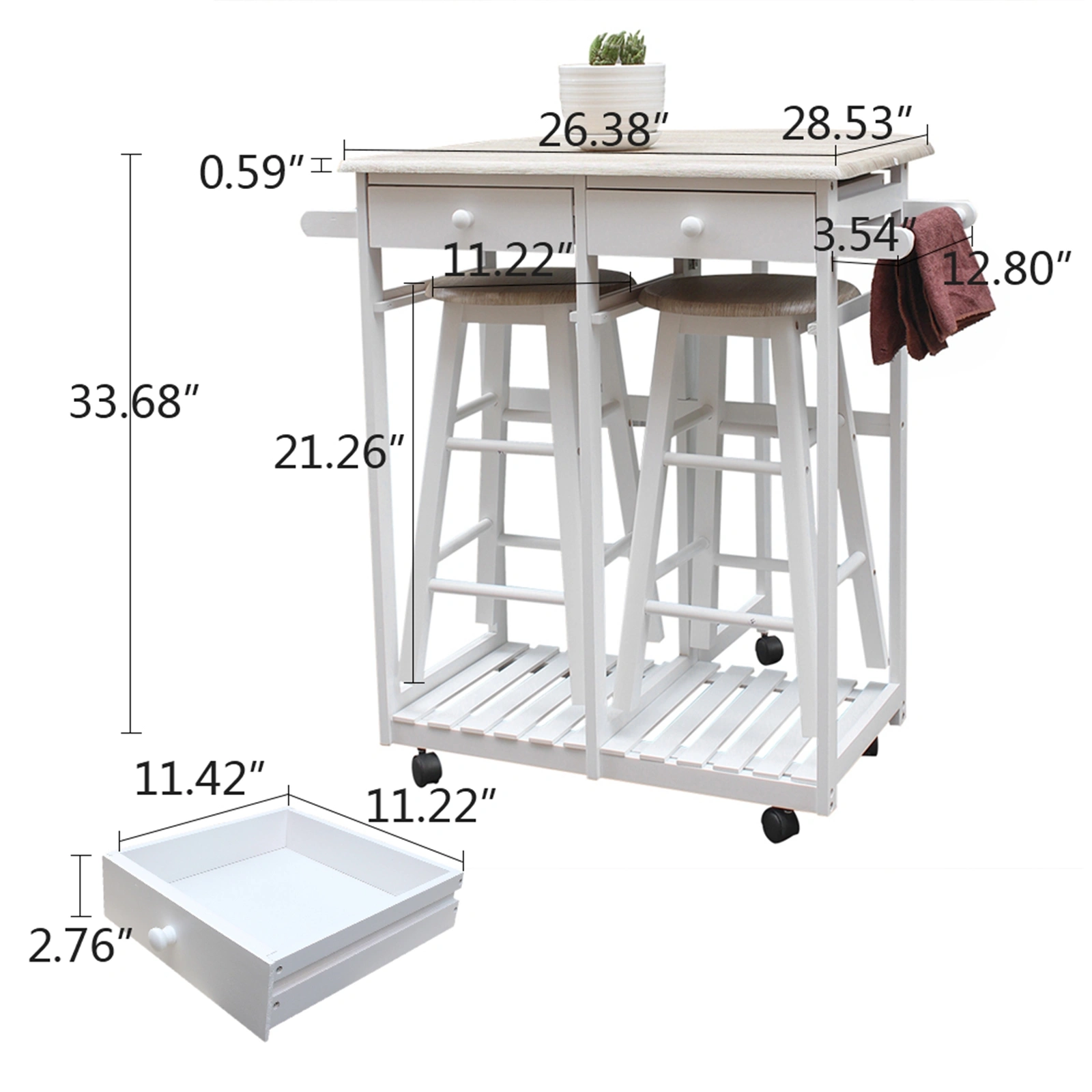 Foldable With Wooden Handle Semicircle Dining Cart With Round Stools White view 12