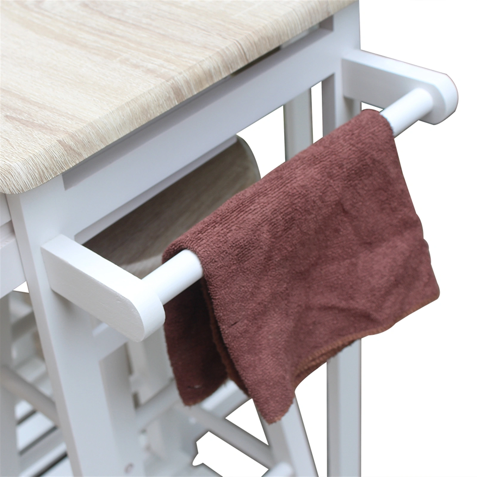 Foldable With Wooden Handle Semicircle Dining Cart With Round Stools White view 5