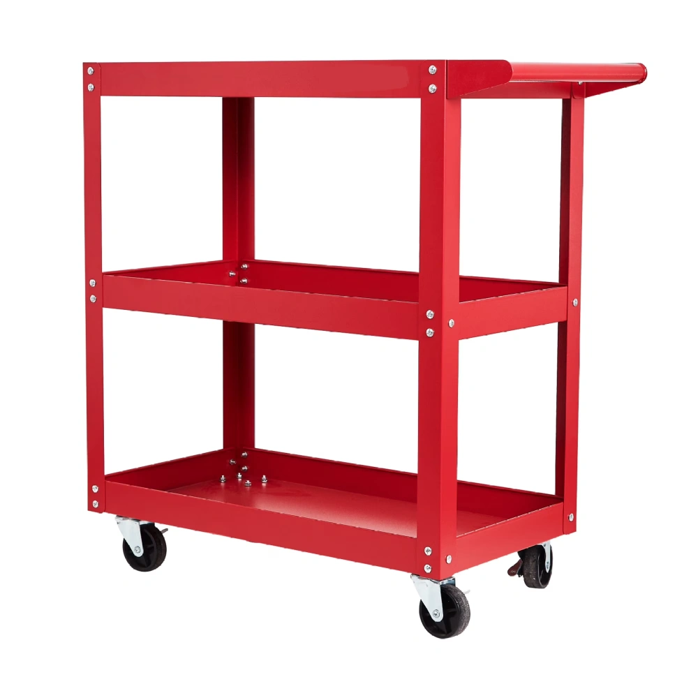 3-Tier Rolling Tool Cart Utility Cart on Wheels, 450 lb Heavy Duty Rolling Tool Cart for Warehouse, Garage, Red (Shipment from Walmart)