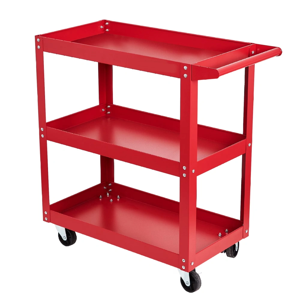 3-Tier Rolling Tool Cart Utility Cart on Wheels, 450 lb Heavy Duty Rolling Tool Cart for Warehouse, Garage, Red (Shipment from Walmart) view 3