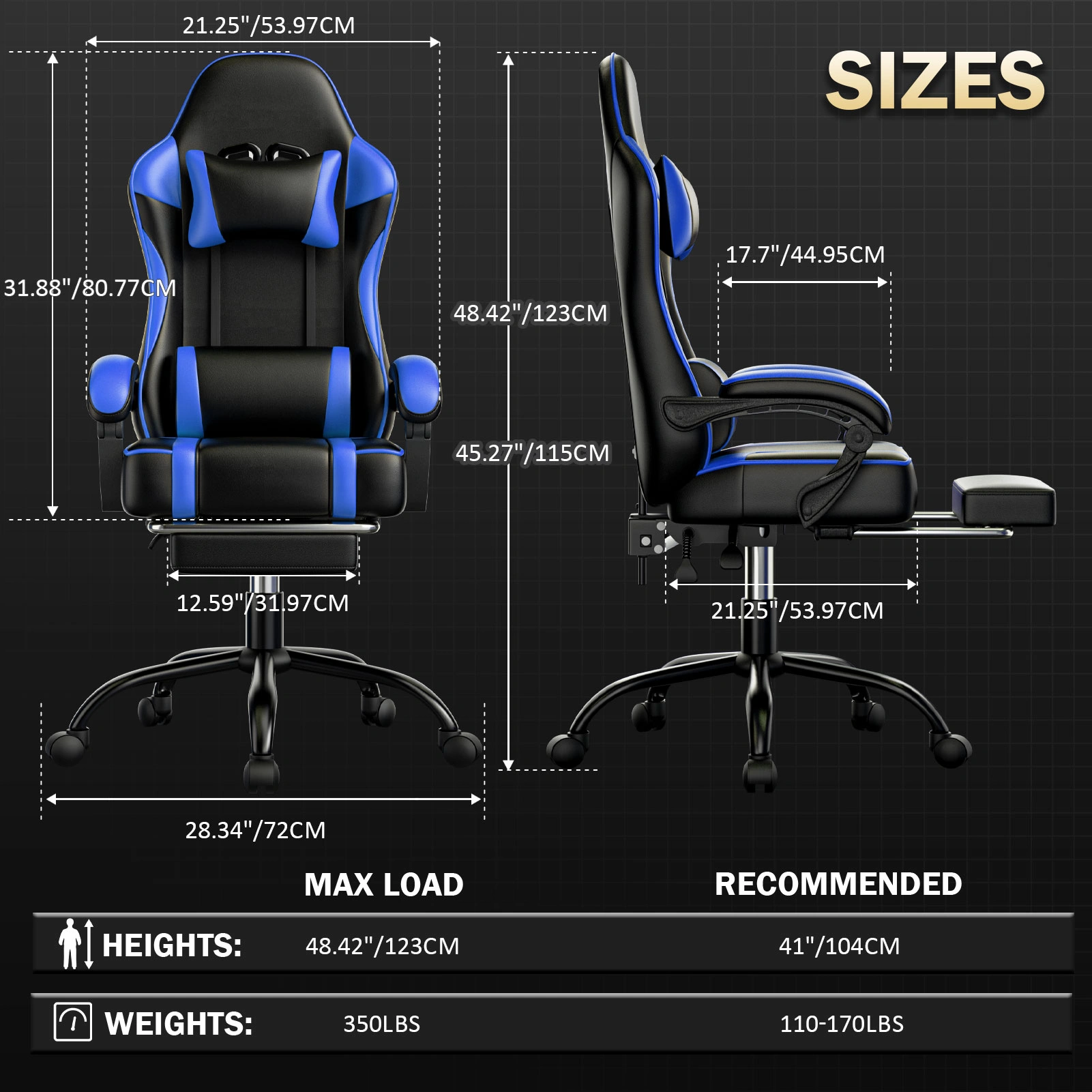 Ergonomic Gaming Chair with Footrest, Adjustable Lumbar Support & Headrest, Height-Adjustable Video Game Chair for Office Desk view 2