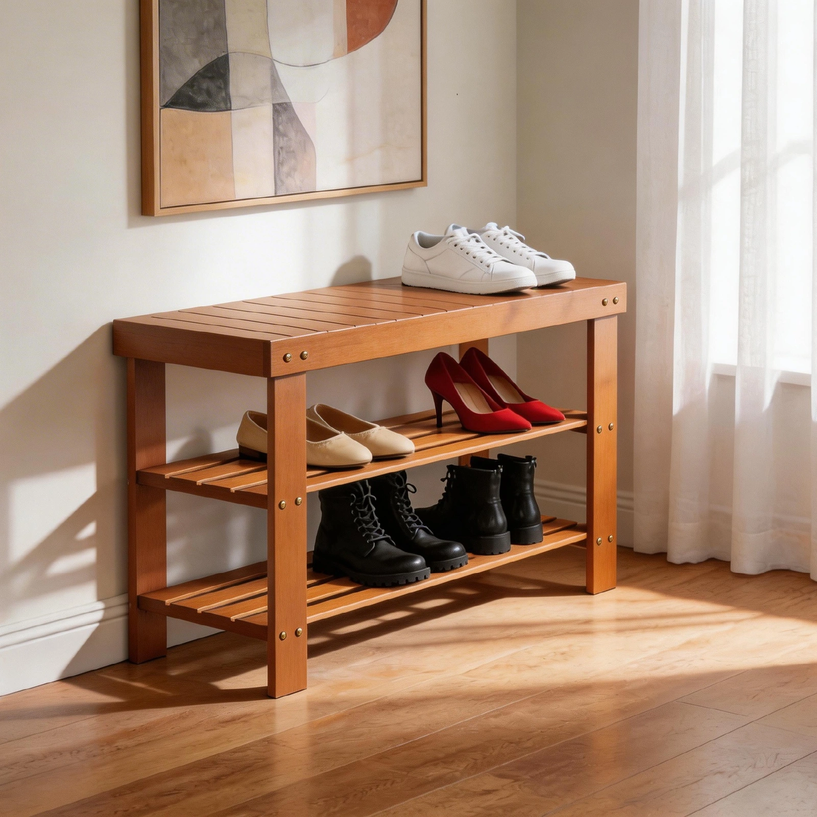35.43"*11.02"*17.72" 3-Tier Bamboo Shoe Rack Walnut view 13