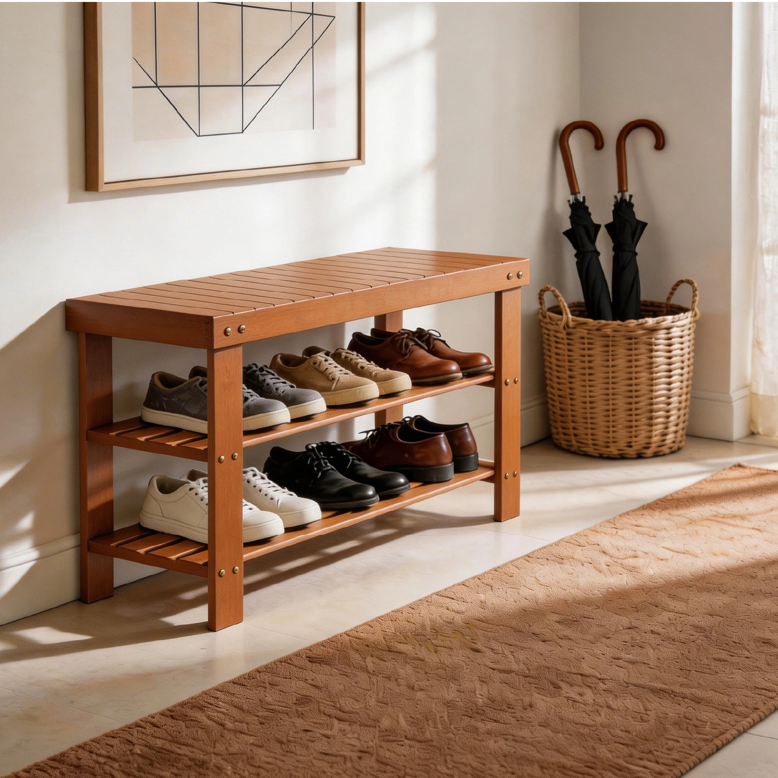 35.43"*11.02"*17.72" 3-Tier Bamboo Shoe Rack Walnut view 14