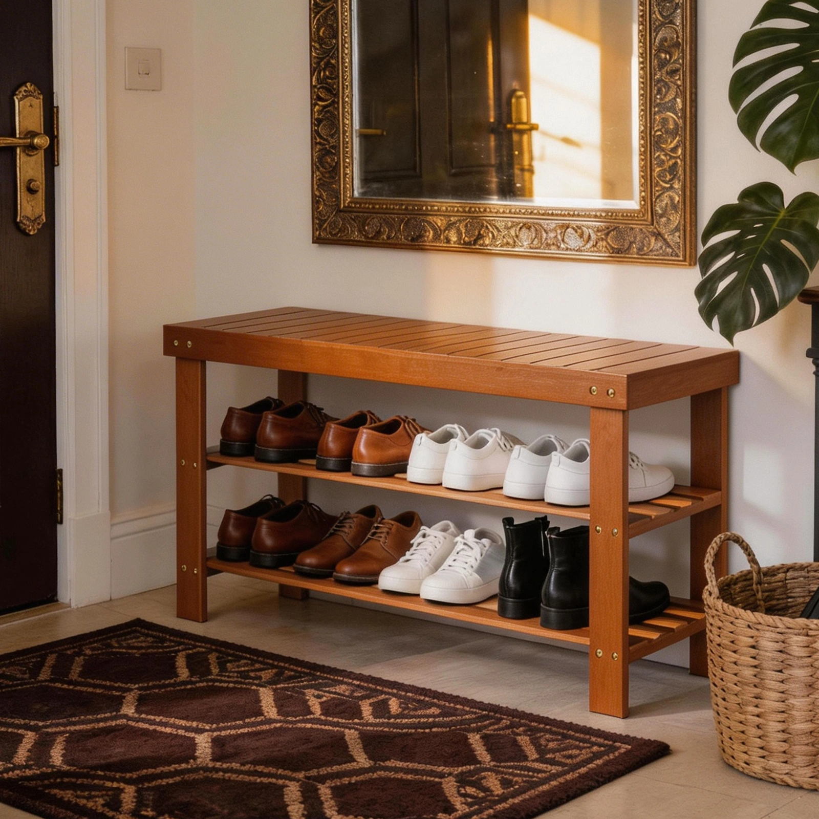 35.43"*11.02"*17.72" 3-Tier Bamboo Shoe Rack Walnut view 15