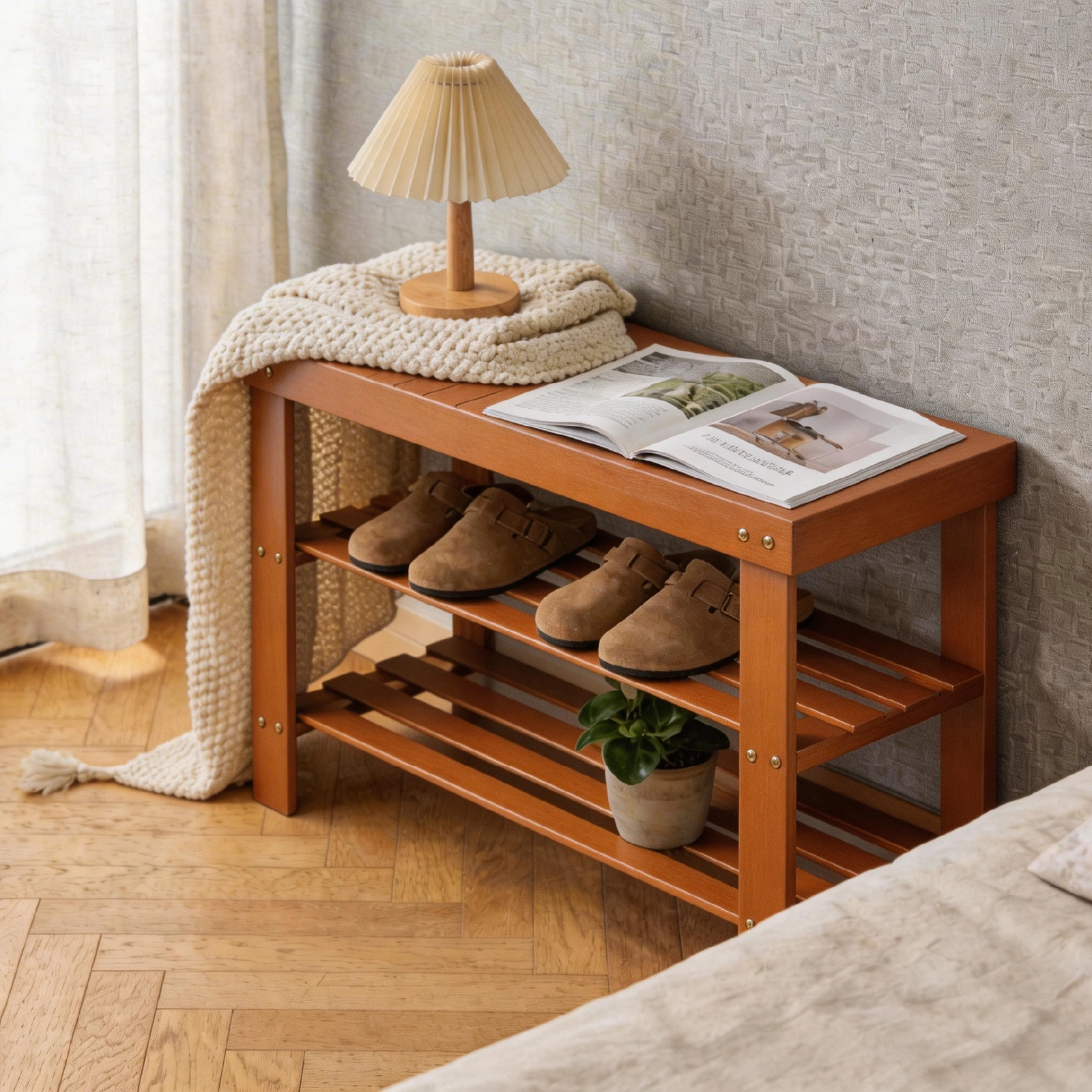 35.43"*11.02"*17.72" 3-Tier Bamboo Shoe Rack Walnut view 16