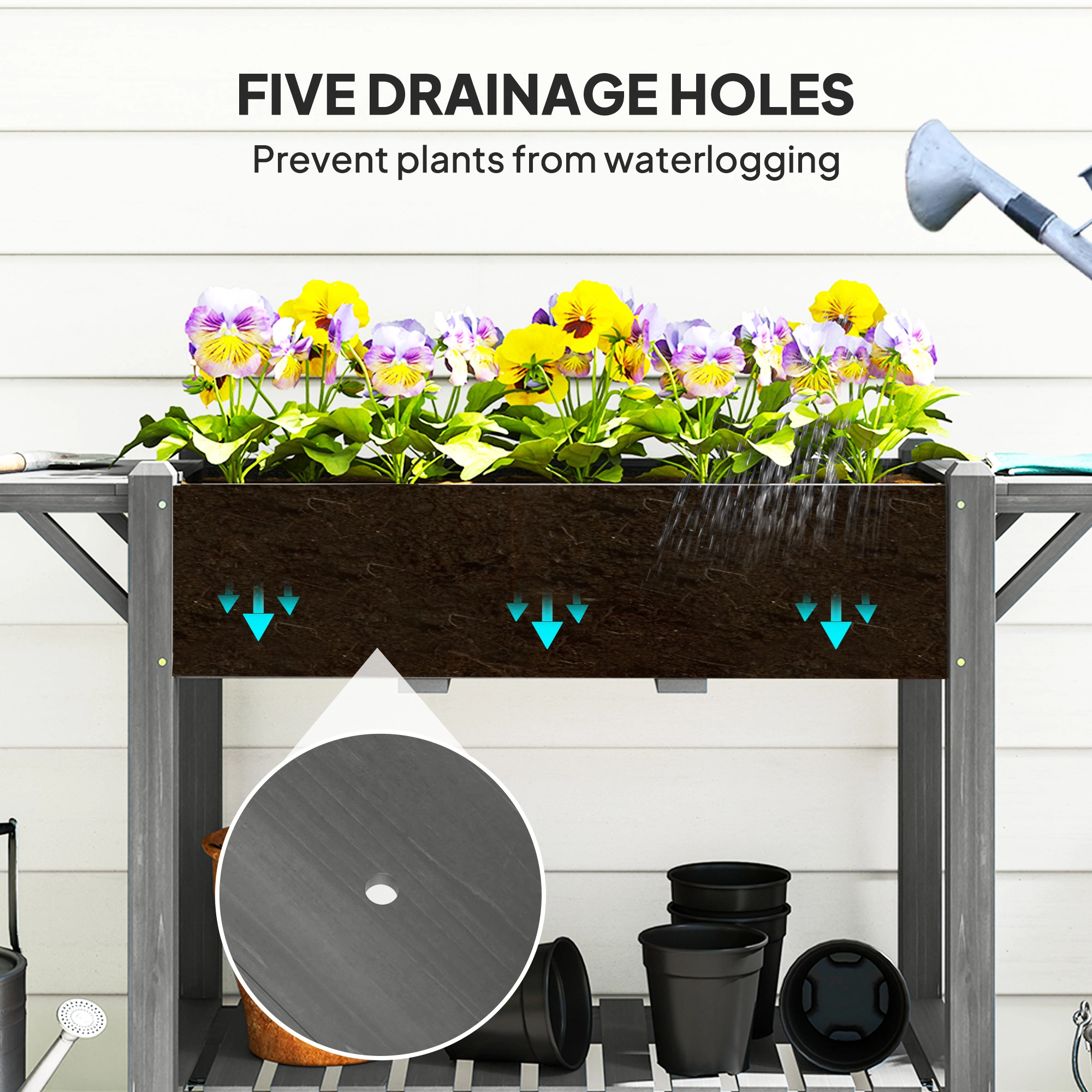 Wooden Planter Box & Flower Shelf - Rustic Garden Pot Stand for Indoor Outdoor Plants view 4
