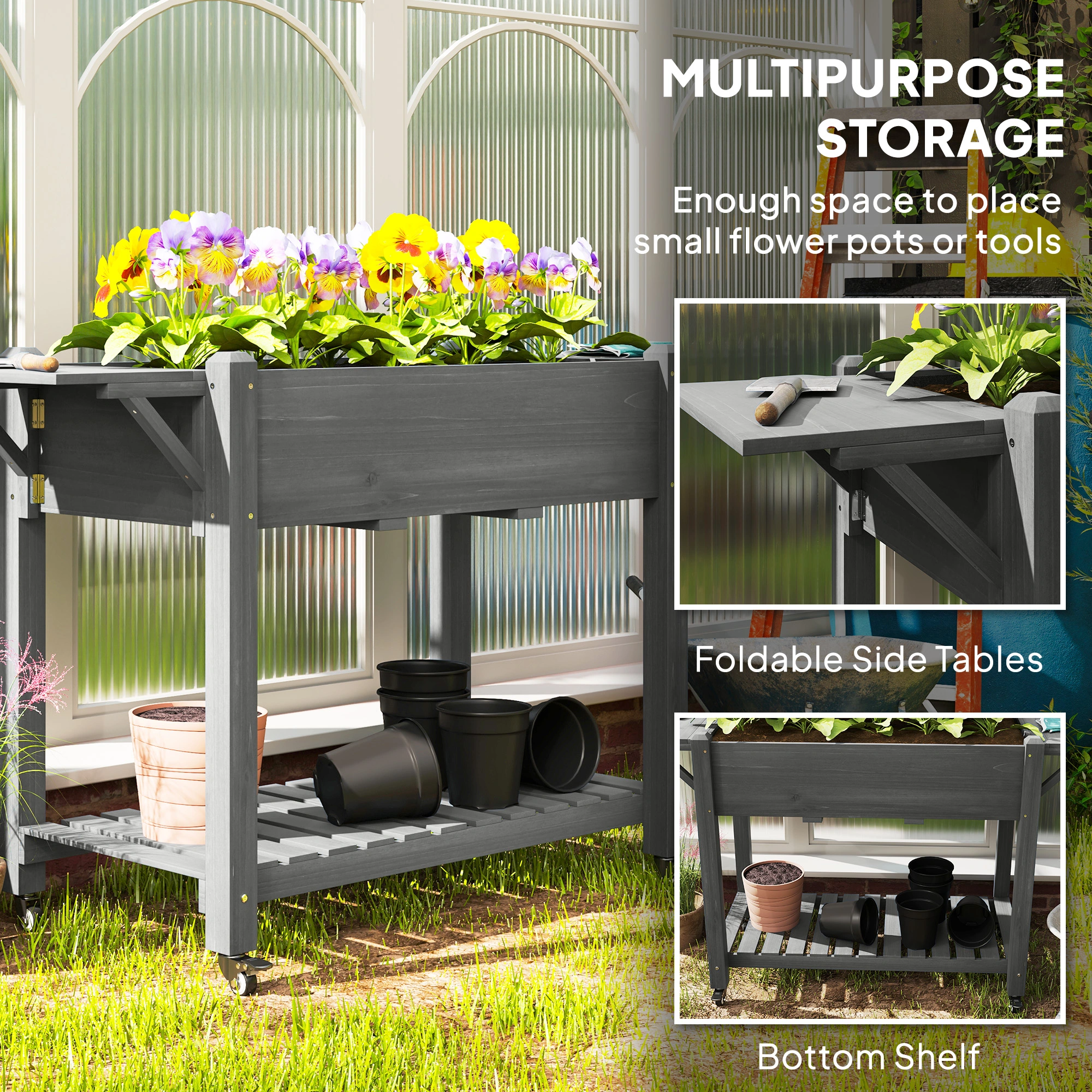 Wooden Planter Box & Flower Shelf - Rustic Garden Pot Stand for Indoor Outdoor Plants view 7