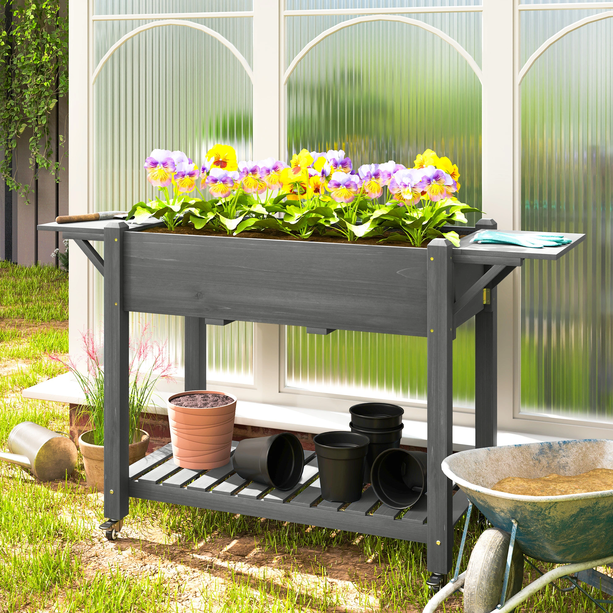 Wooden Planter Box & Flower Shelf - Rustic Garden Pot Stand for Indoor Outdoor Plants view 8