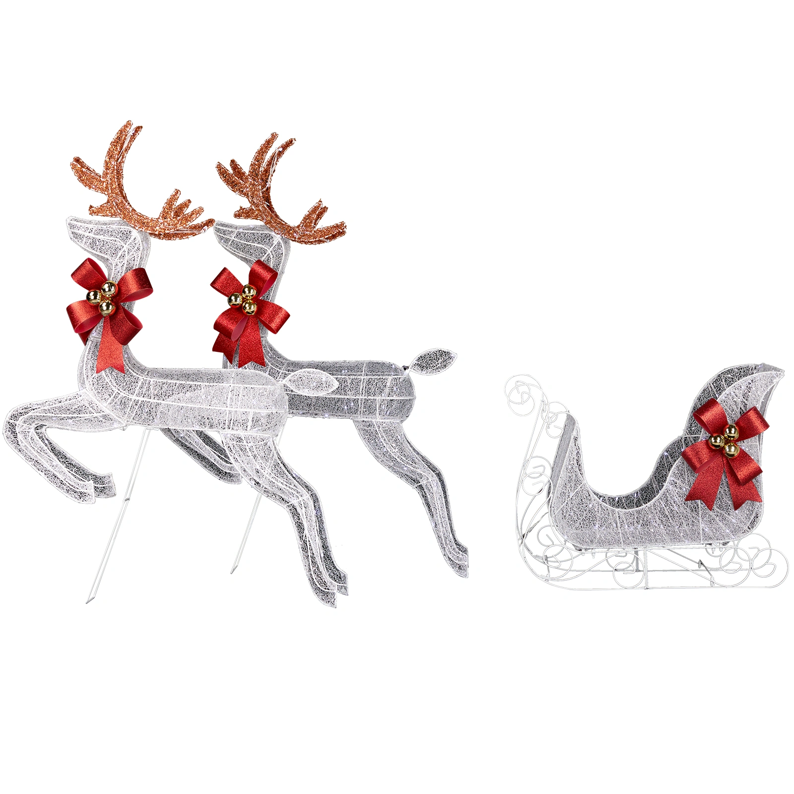3-Piece Lighted Reindeer & Sleigh Outdoor Decor, Weatherproof Christmas Yard Decoration with 270 LED White Lights & Ground Stakes view 3