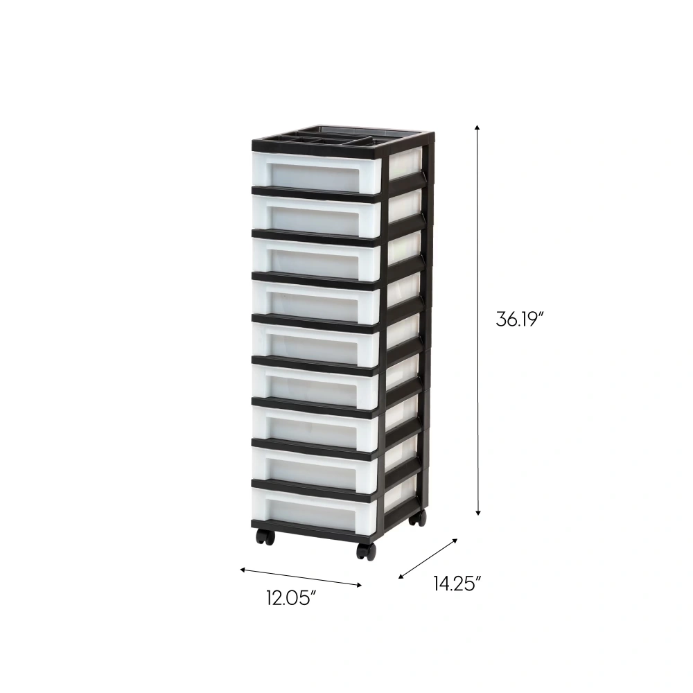 9-Drawer Narrow Plastic Storage Drawer Cart with Organizer Top, Black (Shipment from Walmart) view 2
