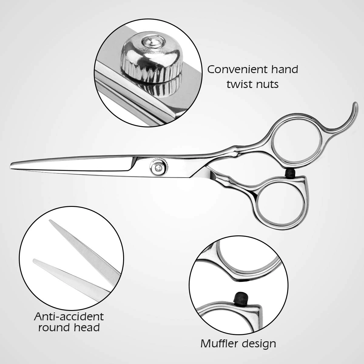 Hair Cutting Scissors Set, 6 Inch Hairdressing Thinning Shears for Hair Cutting for Women, Men, Kids - Silver view 3