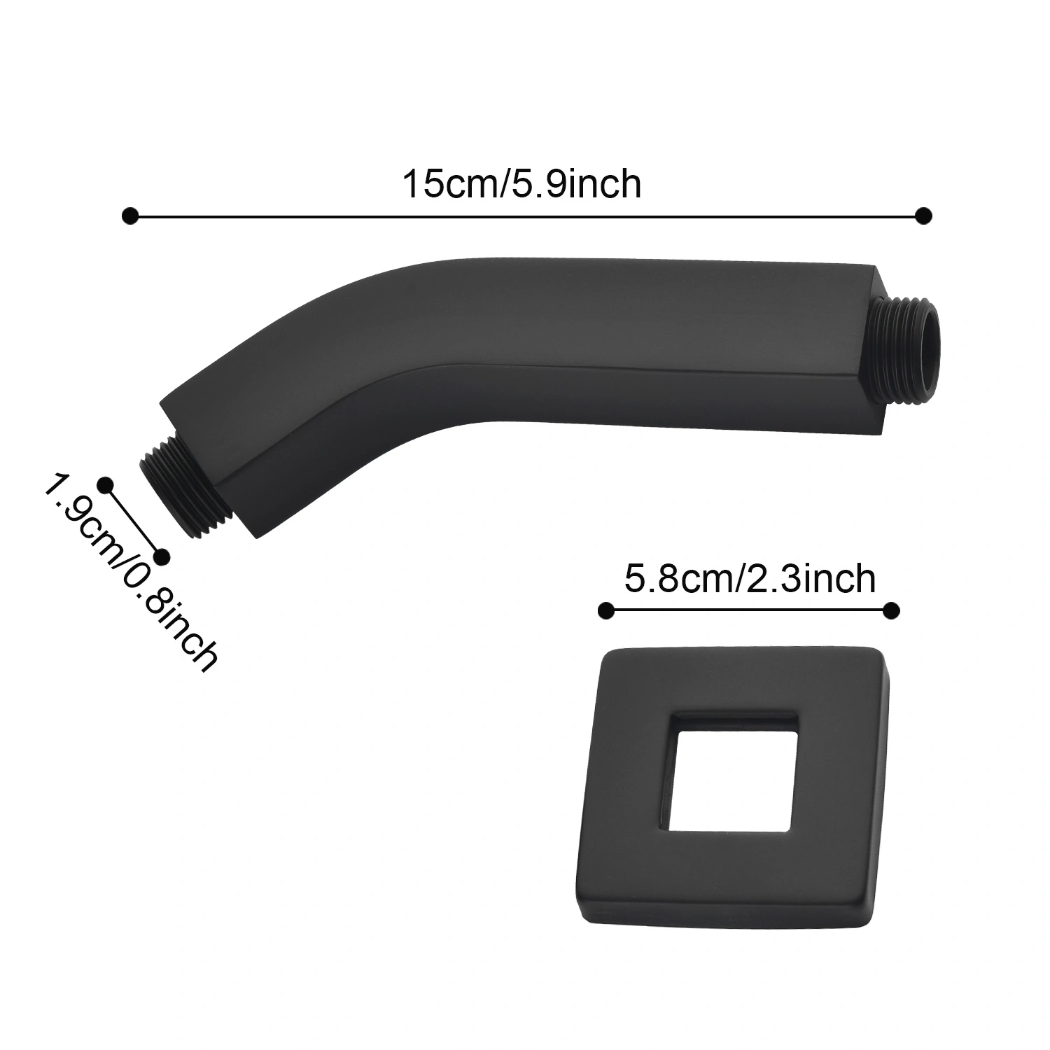 Square Shower Arm with Flange, 1/2 NPT Wall Mount Shower Head Extension Arm for Rain Showerheads, Tapered Threads, Chrome view 11