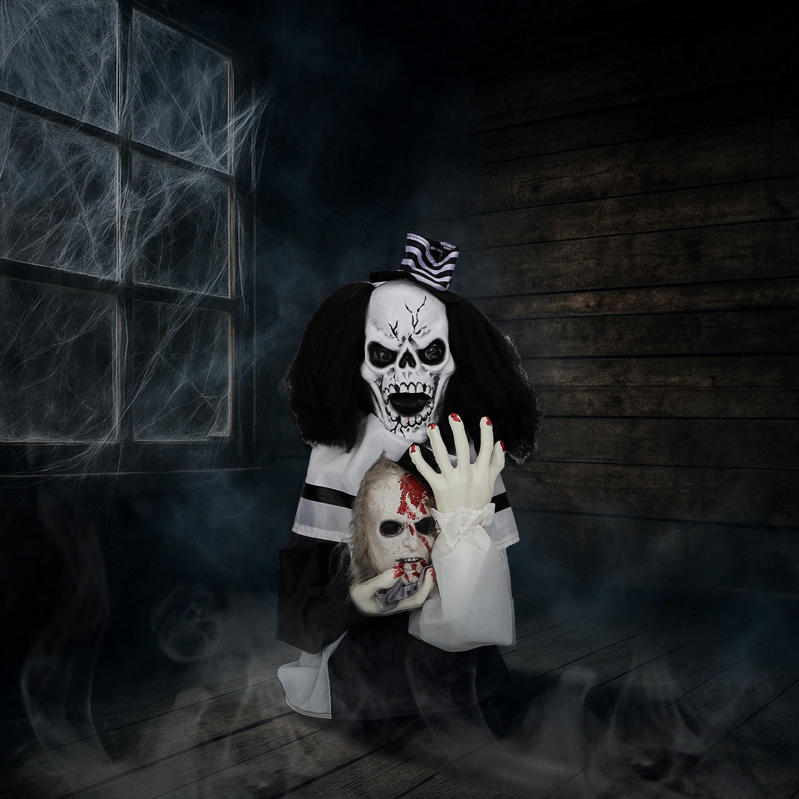 1.8ft Halloween Decoration Scary Clown, Sound-Actived Party Decor with Creepy Sound, Scary Haunted House Props for Indoor Party Home Table Garden Yard Lawn view 10