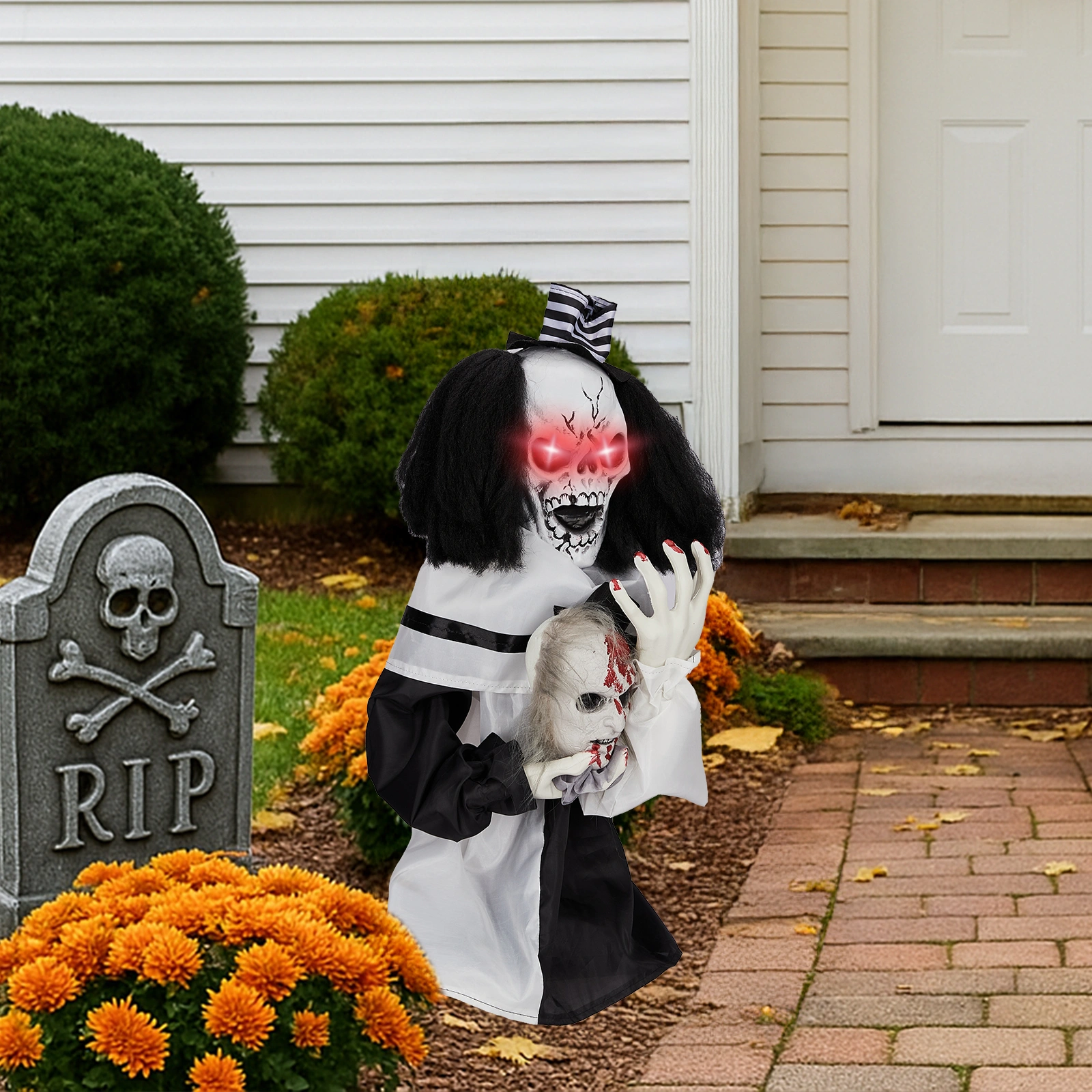 1.8ft Halloween Decoration Scary Clown, Sound-Actived Party Decor with Creepy Sound, Scary Haunted House Props for Indoor Party Home Table Garden Yard Lawn view 12