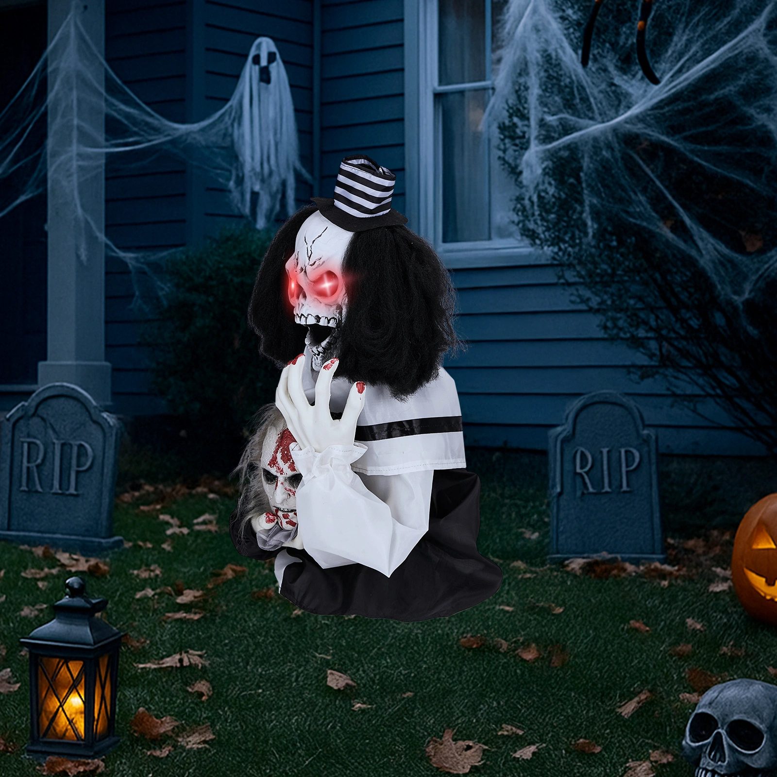 1.8ft Halloween Decoration Scary Clown, Sound-Actived Party Decor with Creepy Sound, Scary Haunted House Props for Indoor Party Home Table Garden Yard Lawn view 13