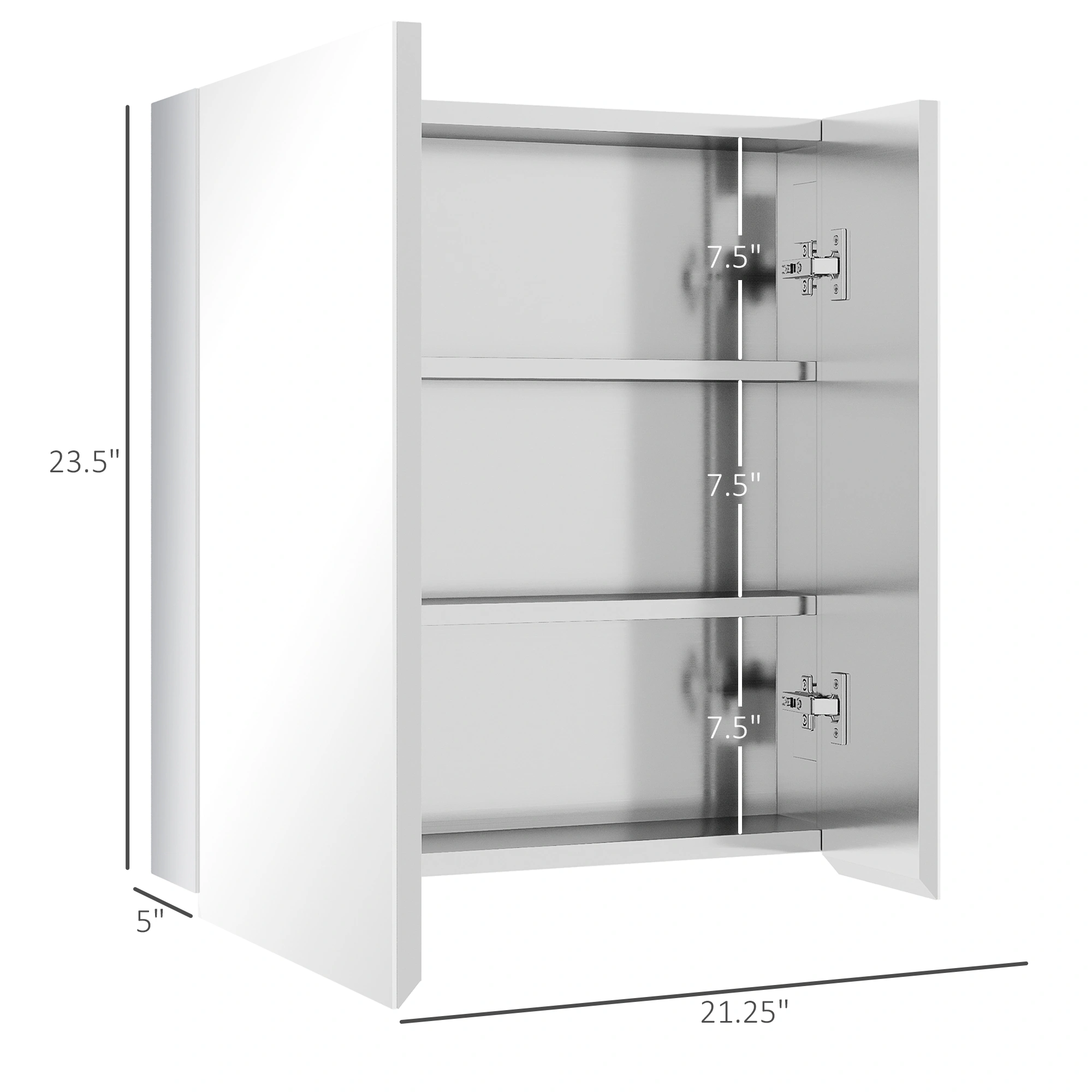 Wall Mount Bathroom Cabinet with Mirror, 24 Inch Storage Vanity Cabinet, Moisture-Resistant Medicine Cabinet with Adjustable Shelves, White Finish view 2