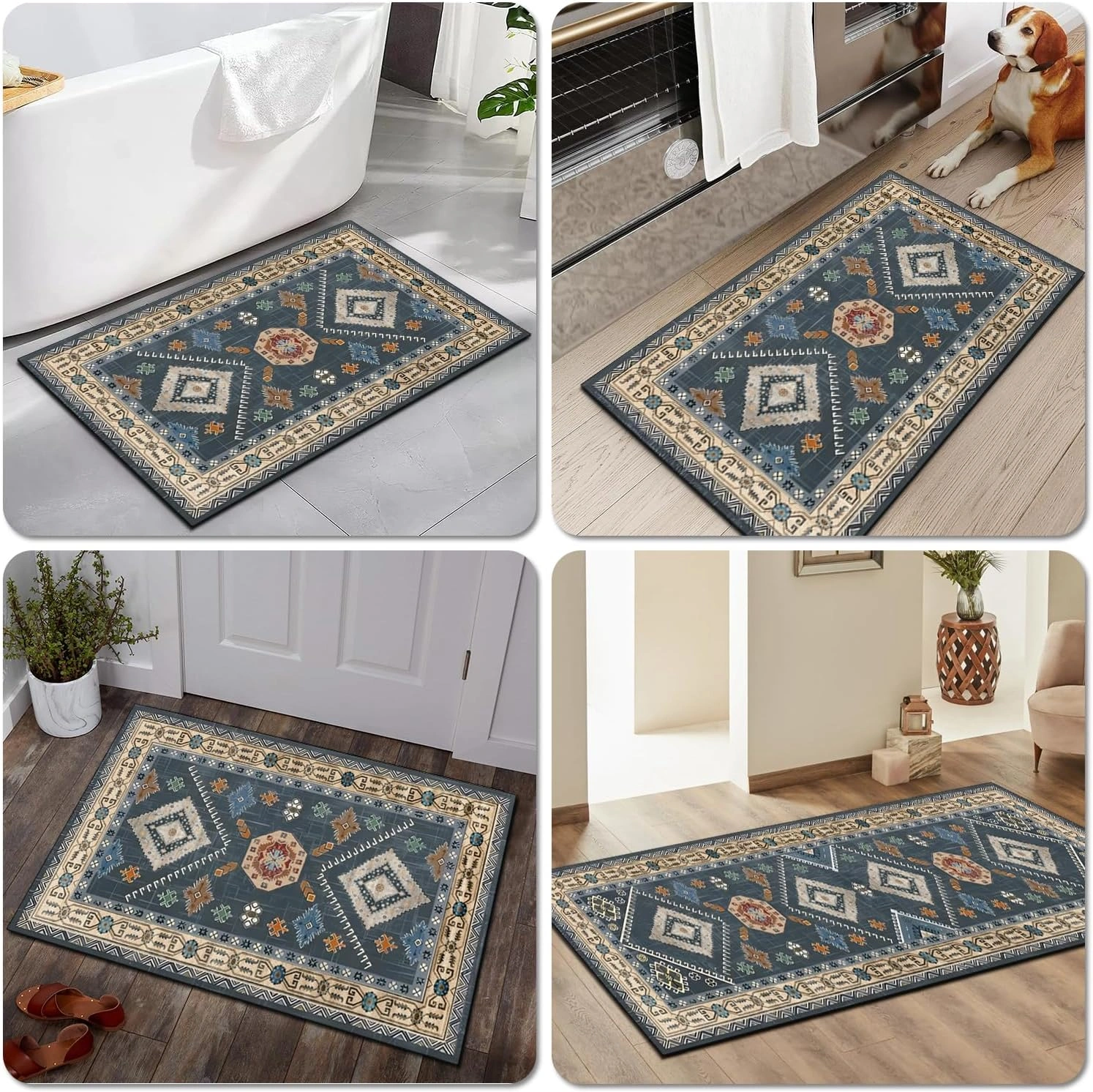 Boho Kitchen Rugs Sets 4 Piece with Runner Floral Kitchen Floor Mat Carpet Farmhouse Kitchen Rugs and Mats Non Skid Washable Runner Rug for Kitchen Floor Sink view 4