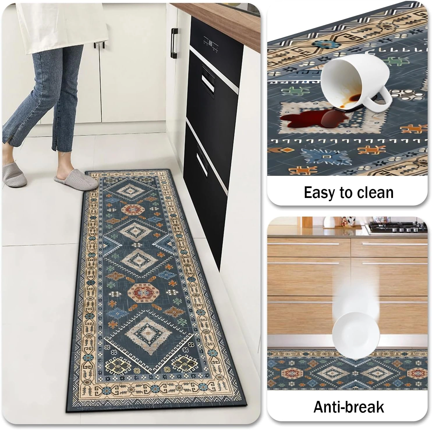 Boho Kitchen Rugs Sets 4 Piece with Runner Floral Kitchen Floor Mat Carpet Farmhouse Kitchen Rugs and Mats Non Skid Washable Runner Rug for Kitchen Floor Sink view 6