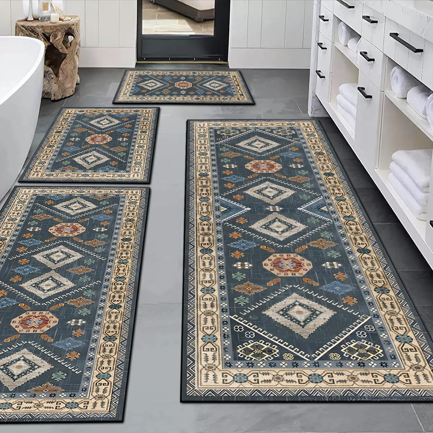 Boho Kitchen Rugs Sets 4 Piece with Runner Floral Kitchen Floor Mat Carpet Farmhouse Kitchen Rugs and Mats Non Skid Washable Runner Rug for Kitchen Floor Sink view 9