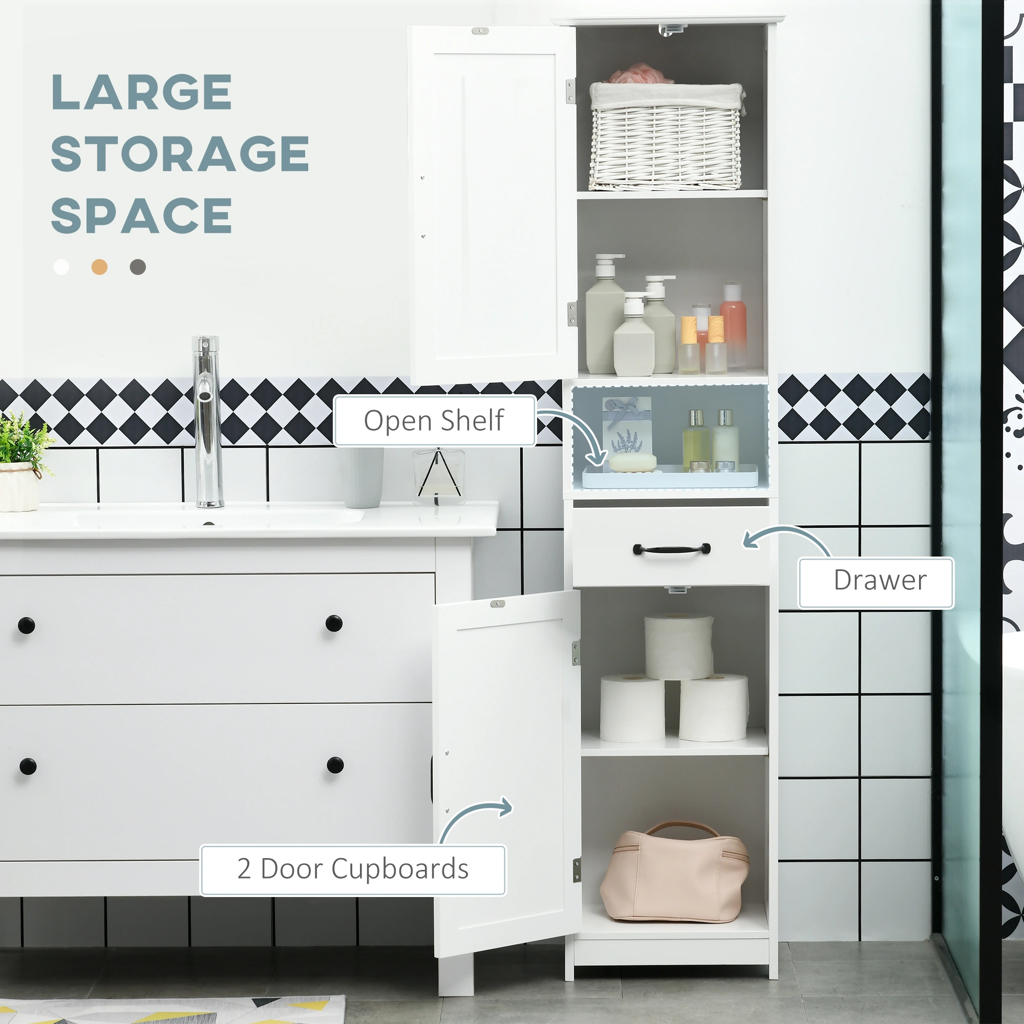 Modern Bathroom Vanity Cabinet Wall-Mount Storage Organizer view 3