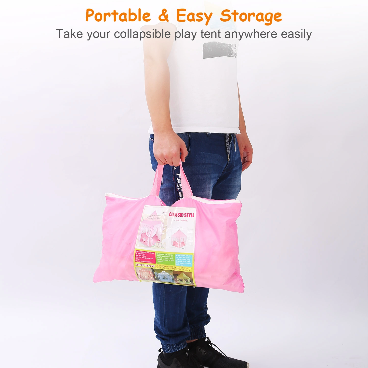 Foldable Princess Play Castle Tent for Girls, Large Space Playhouse with Breathable Mesh Doors, Stable Structure Indoor Outdoor Play Tent, Ideal Gift for Toddler Girls Play & Relax-pink view 11