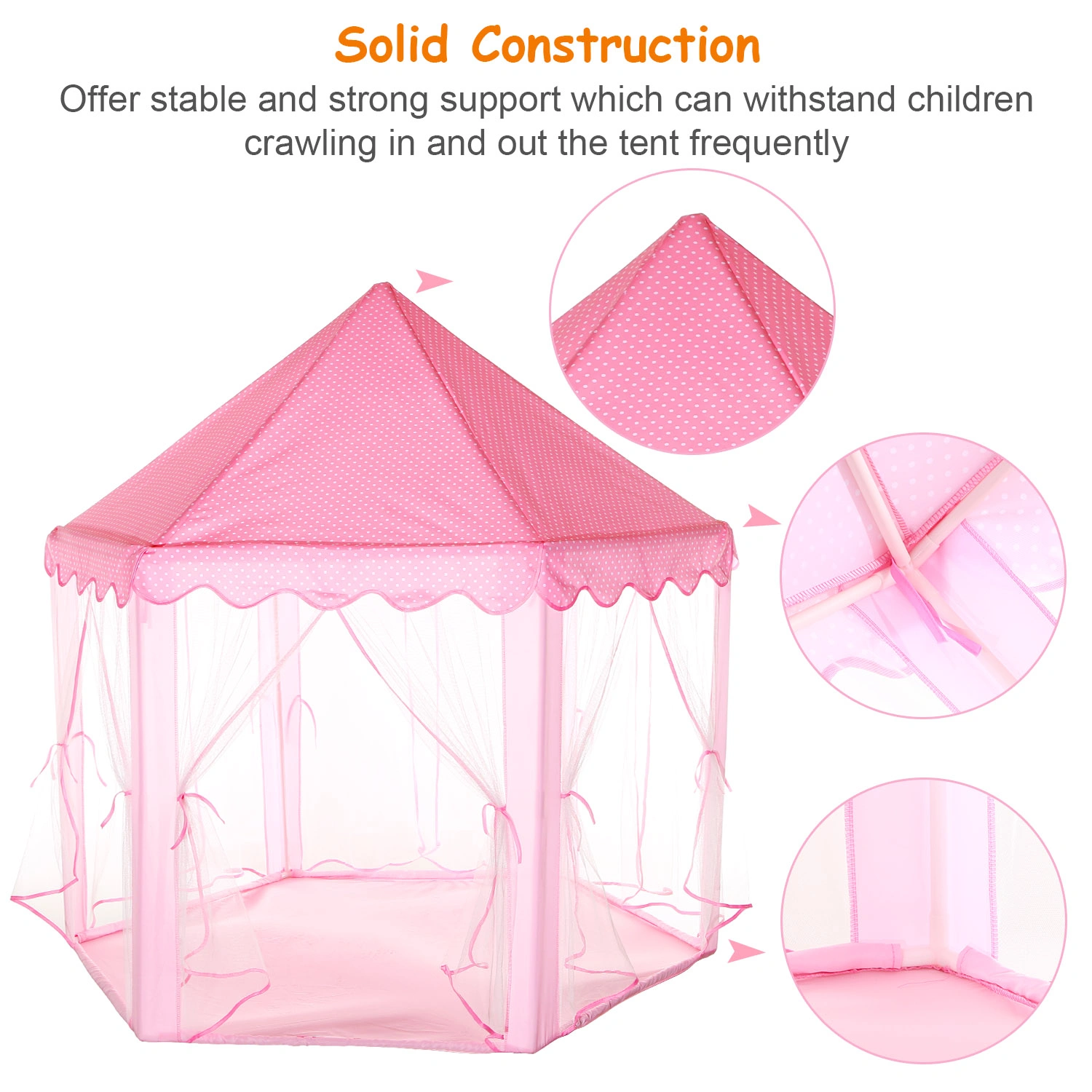 Foldable Princess Play Castle Tent for Girls, Large Space Playhouse with Breathable Mesh Doors, Stable Structure Indoor Outdoor Play Tent, Ideal Gift for Toddler Girls Play & Relax-pink view 4