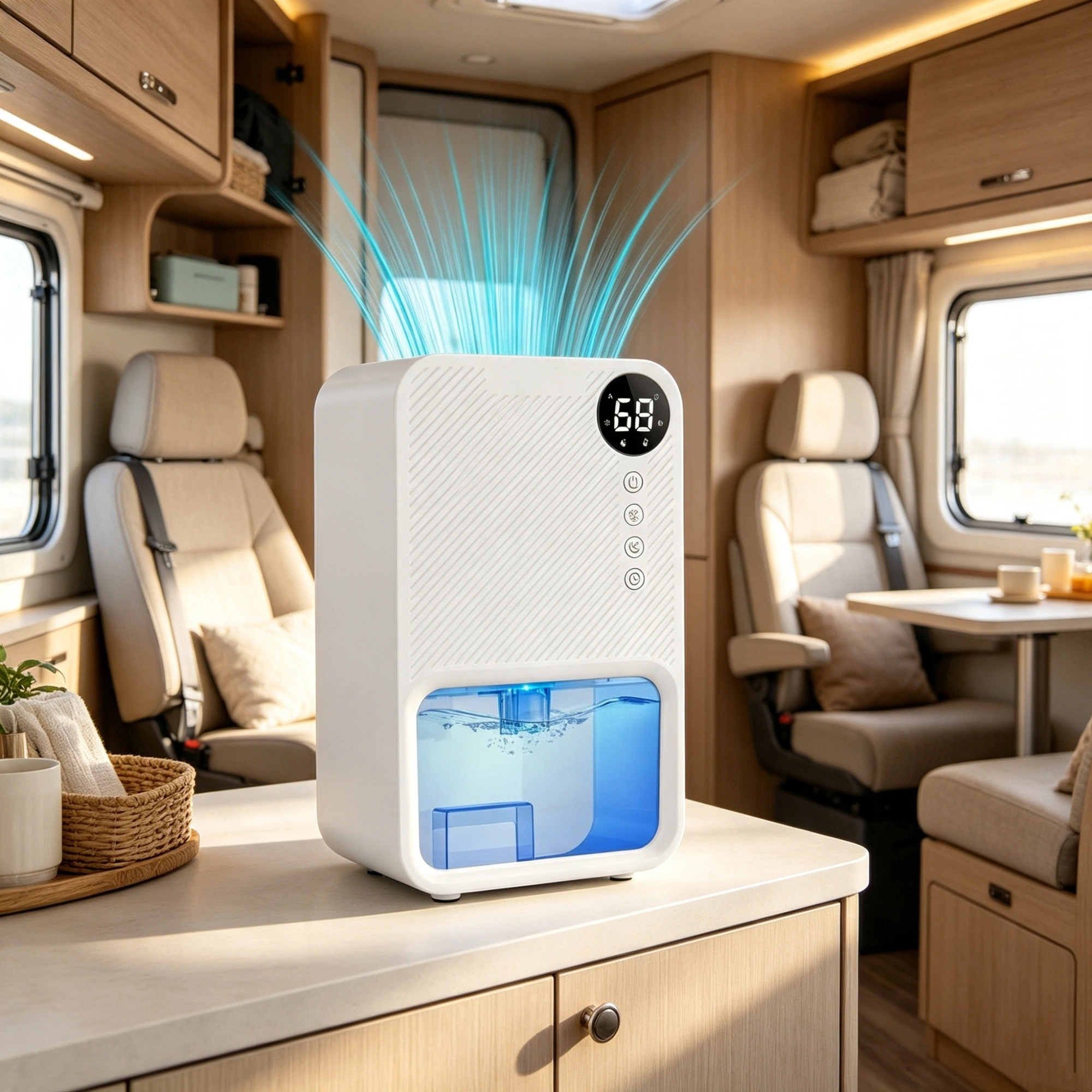 Small Household Dehumidifier for Bathroom Closet RV, Real‑Time Humidity Readout, 1.1L Tank Auto Shut‑Off, 24H Timer and 7‑Color Night Light view 12
