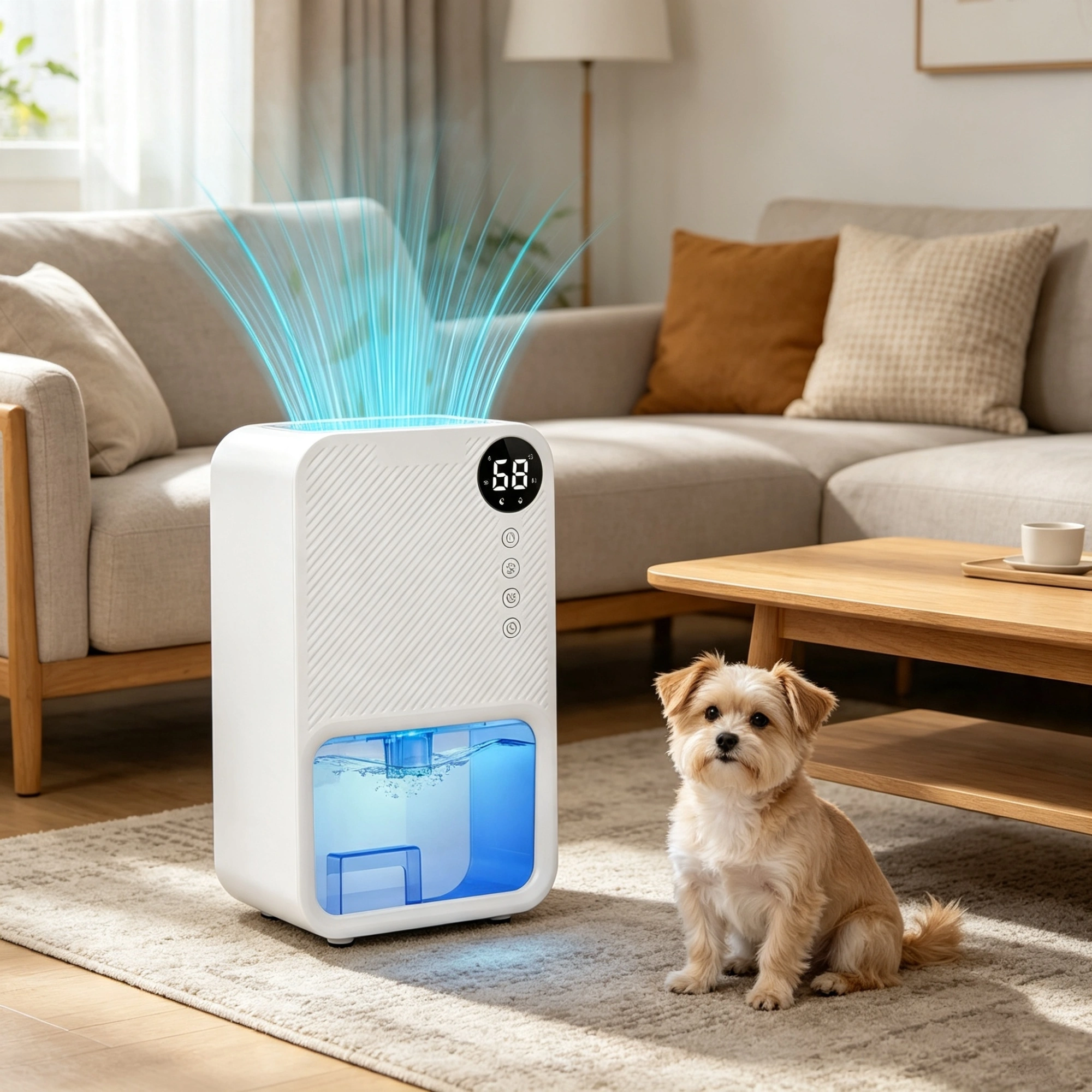 Small Household Dehumidifier for Bathroom Closet RV, Real‑Time Humidity Readout, 1.1L Tank Auto Shut‑Off, 24H Timer and 7‑Color Night Light view 13