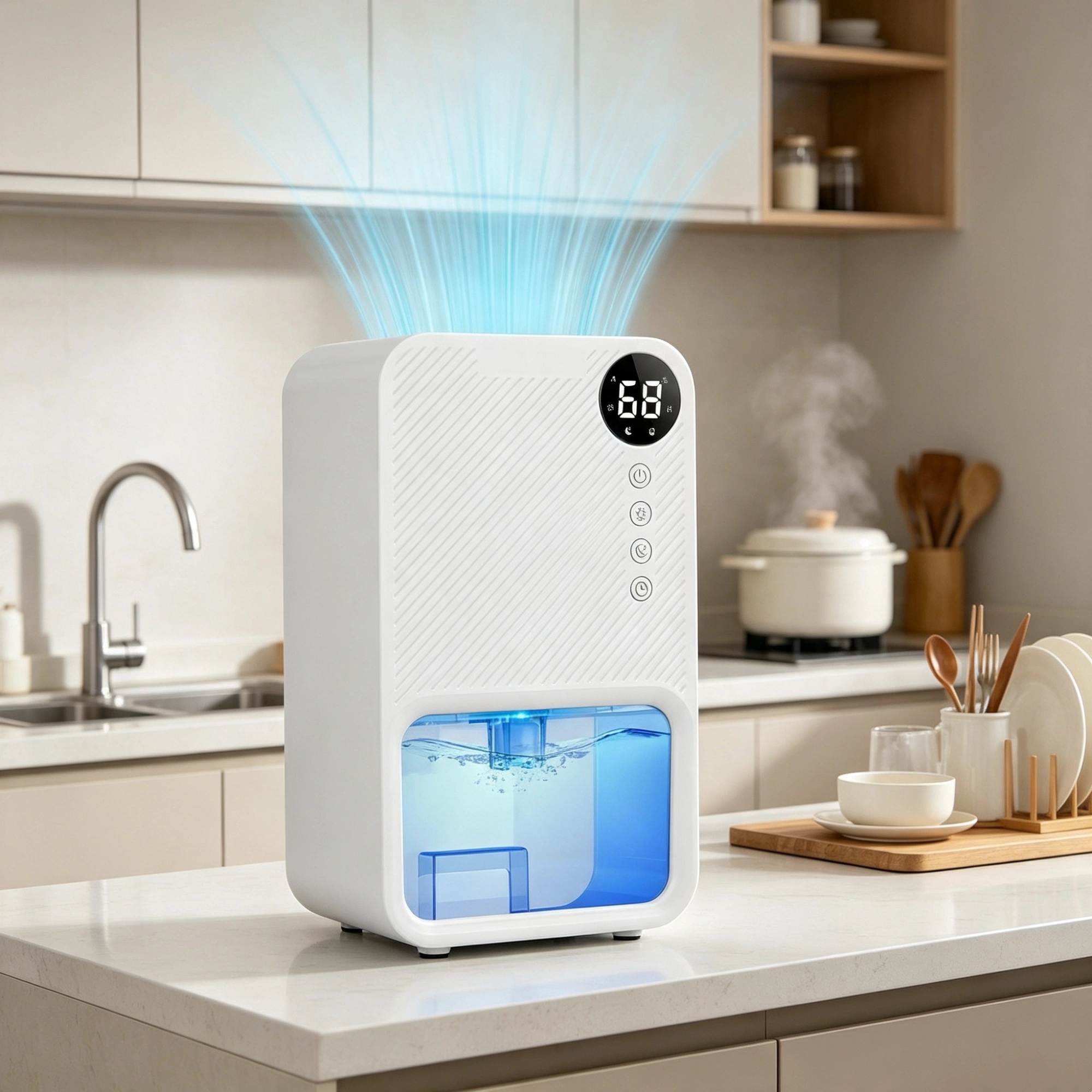 Small Household Dehumidifier for Bathroom Closet RV, Real‑Time Humidity Readout, 1.1L Tank Auto Shut‑Off, 24H Timer and 7‑Color Night Light view 14